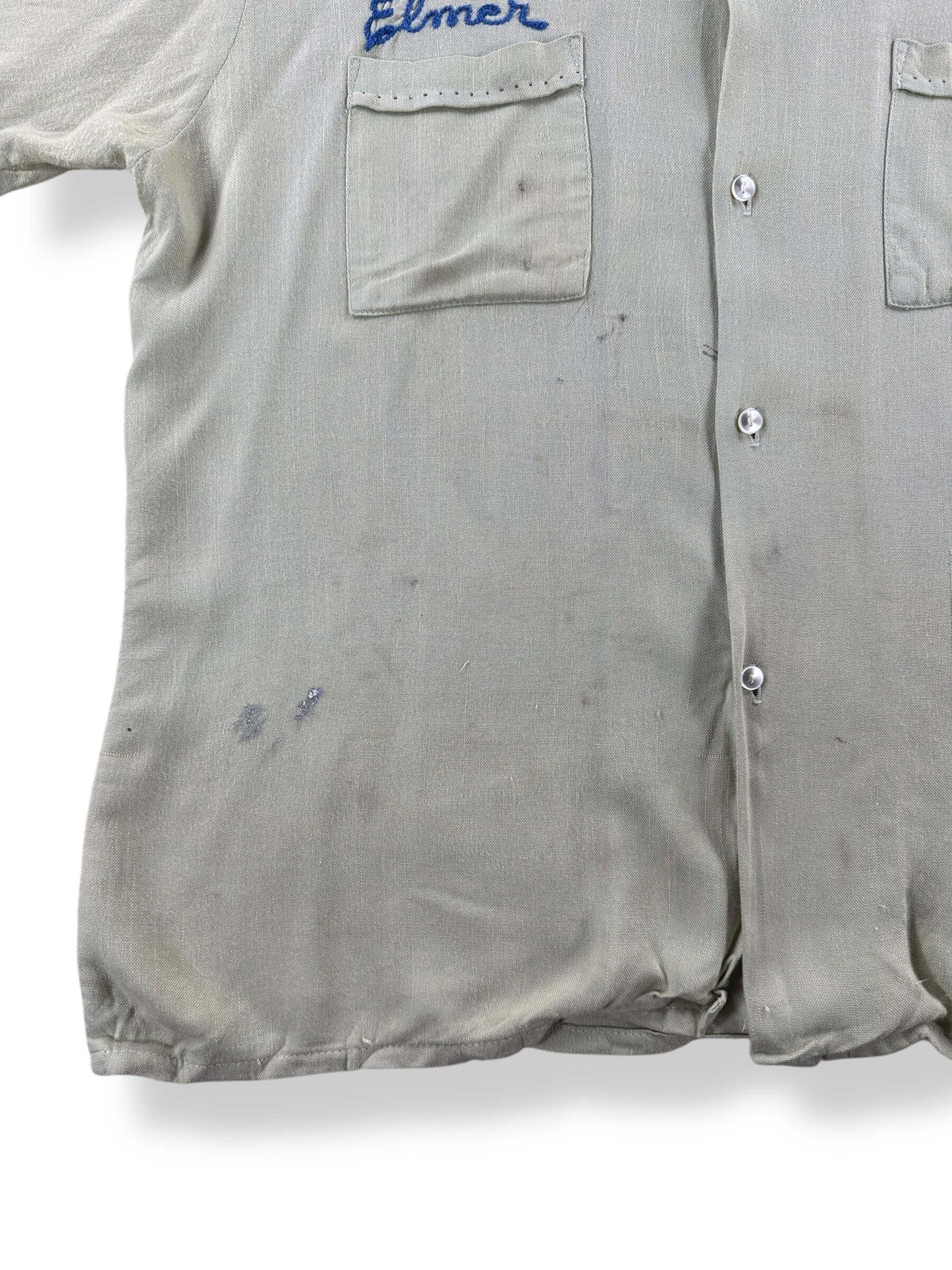 Stains on Vintage Elmer Pud Bowling Shirt SZ L AS IS