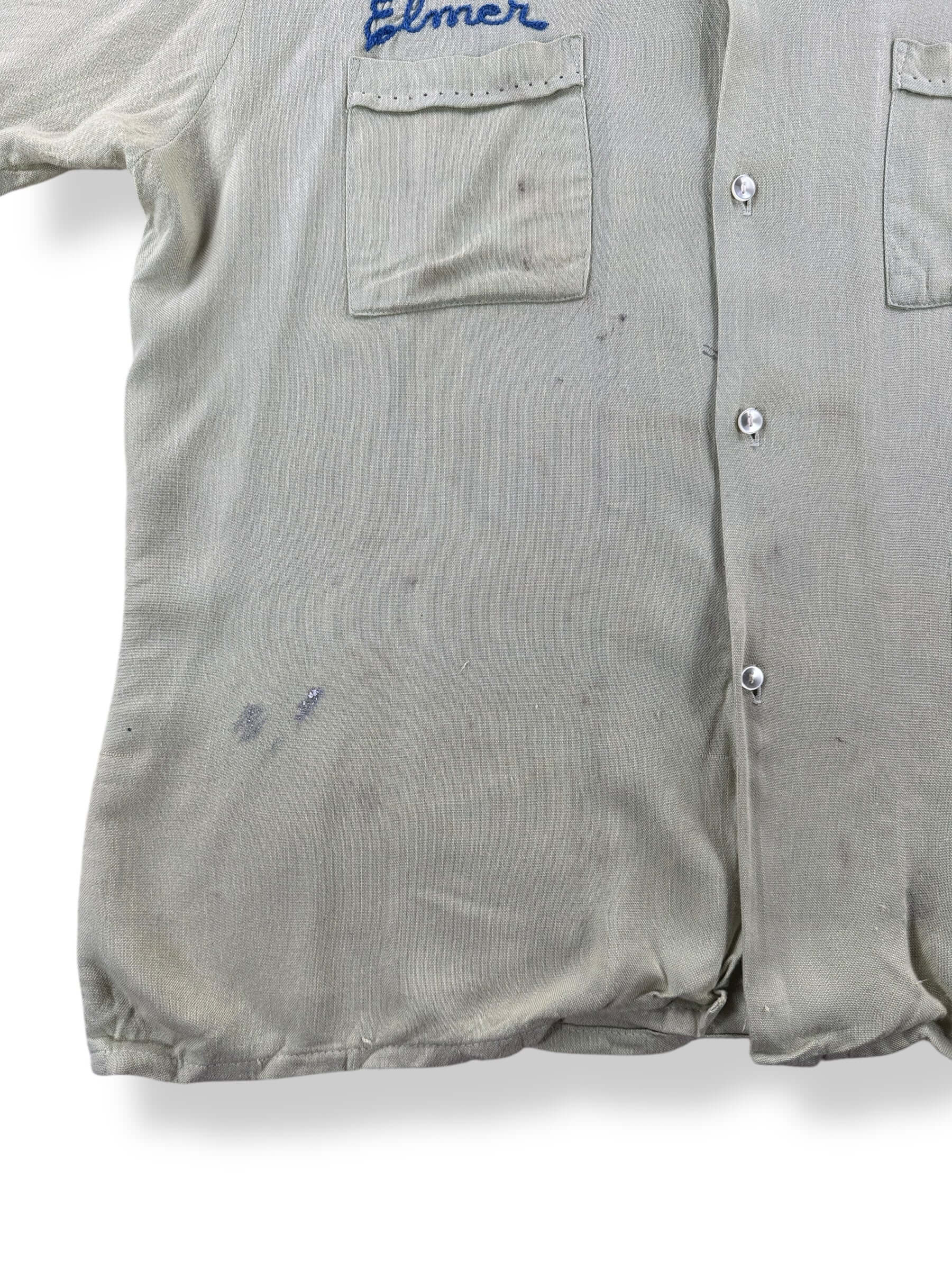 Stains on Vintage Elmer Pud Bowling Shirt SZ L AS IS