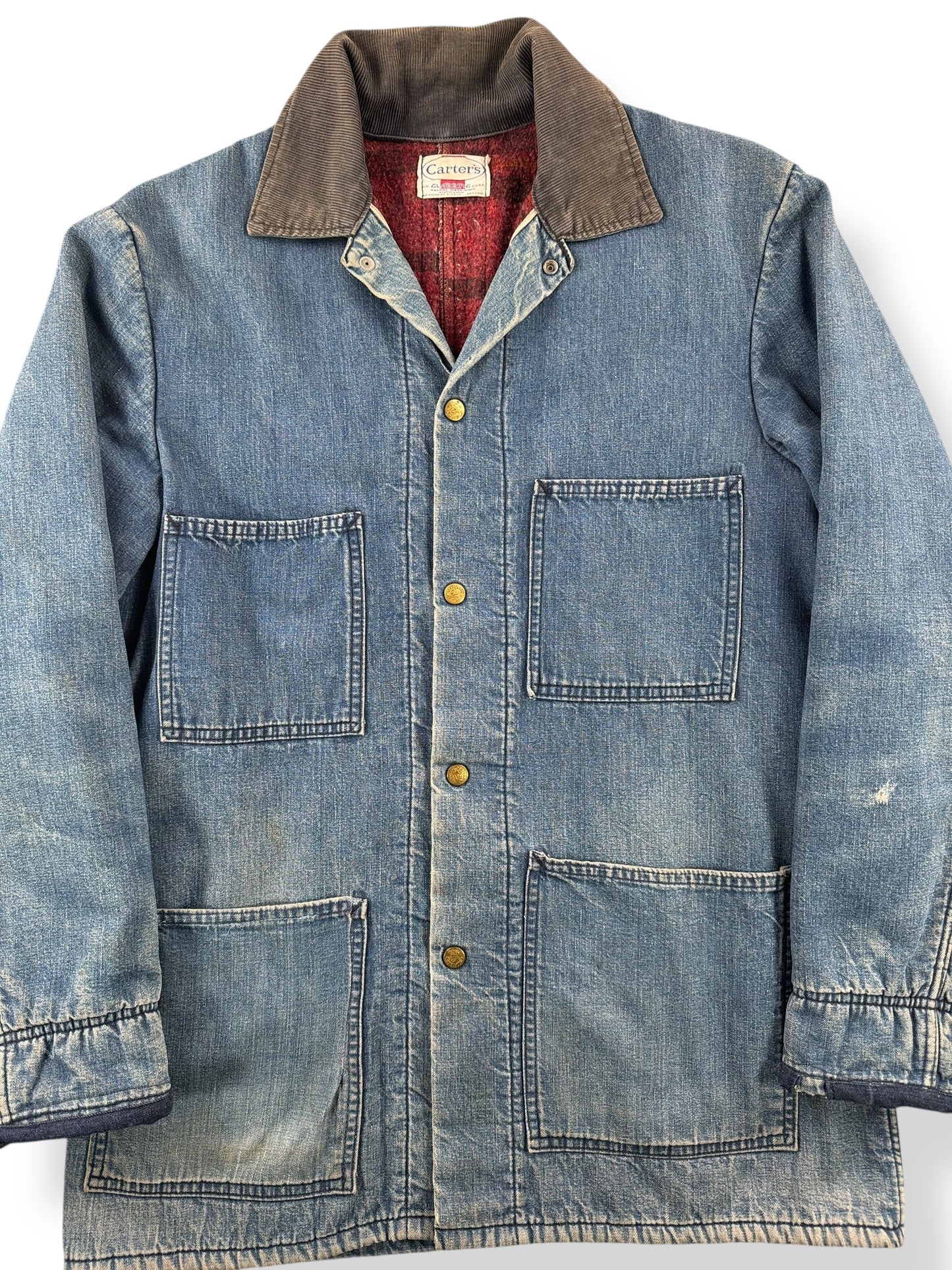 Front Close Up of Vintage Carters Blanket Lined Chore Coat SZ L