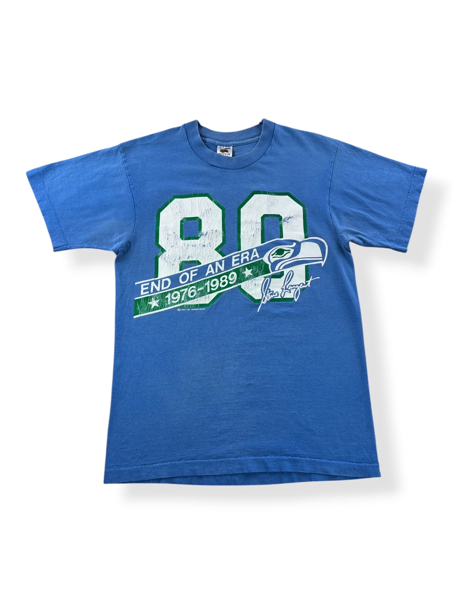 Front of Vintage 1989 Seahawks Steve Largent End of An Era Tee SZ M (Fits S)