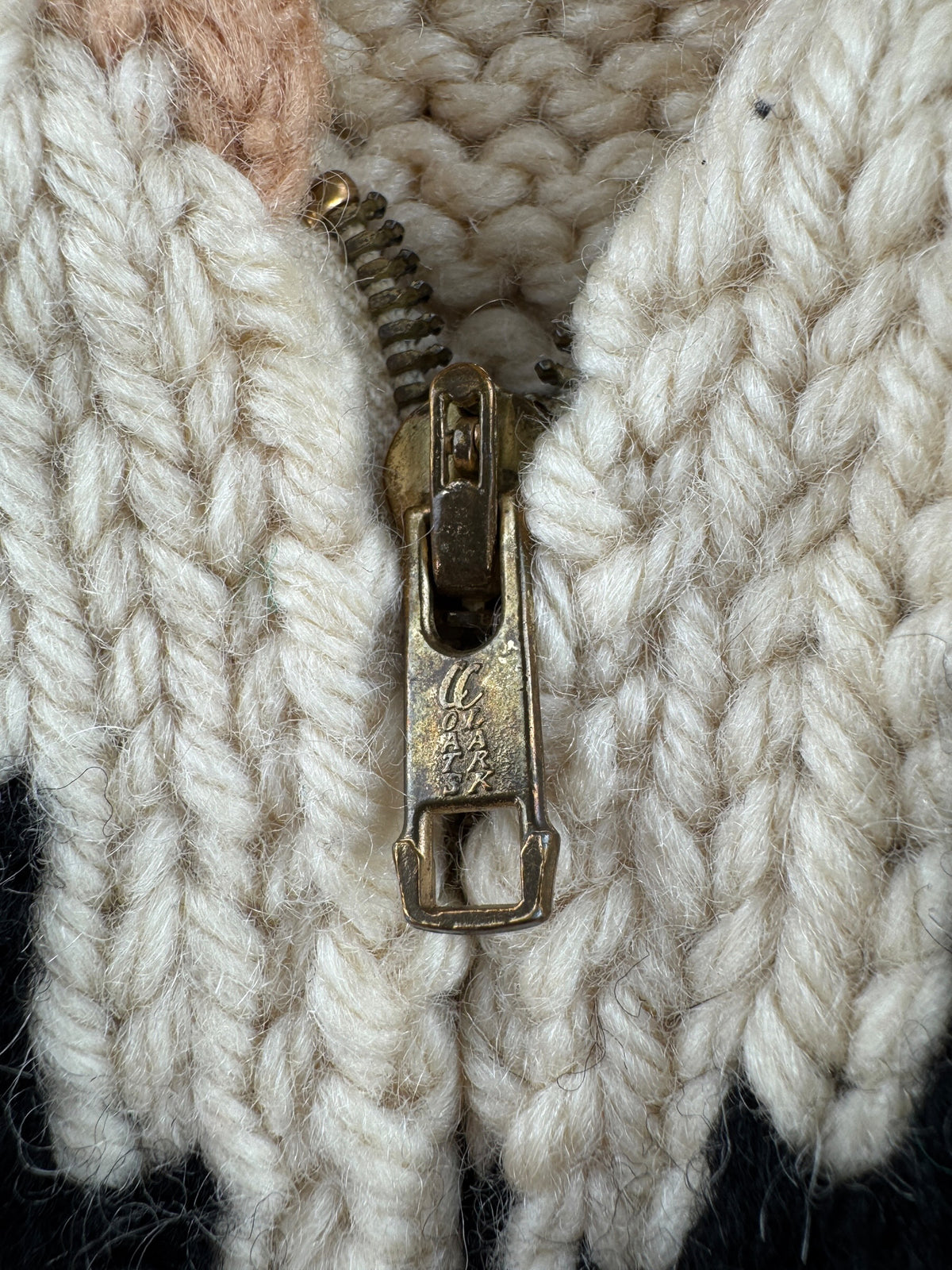 Zipper on Vintage Totem Thunderbird Cowichan Style Sweater SZ L