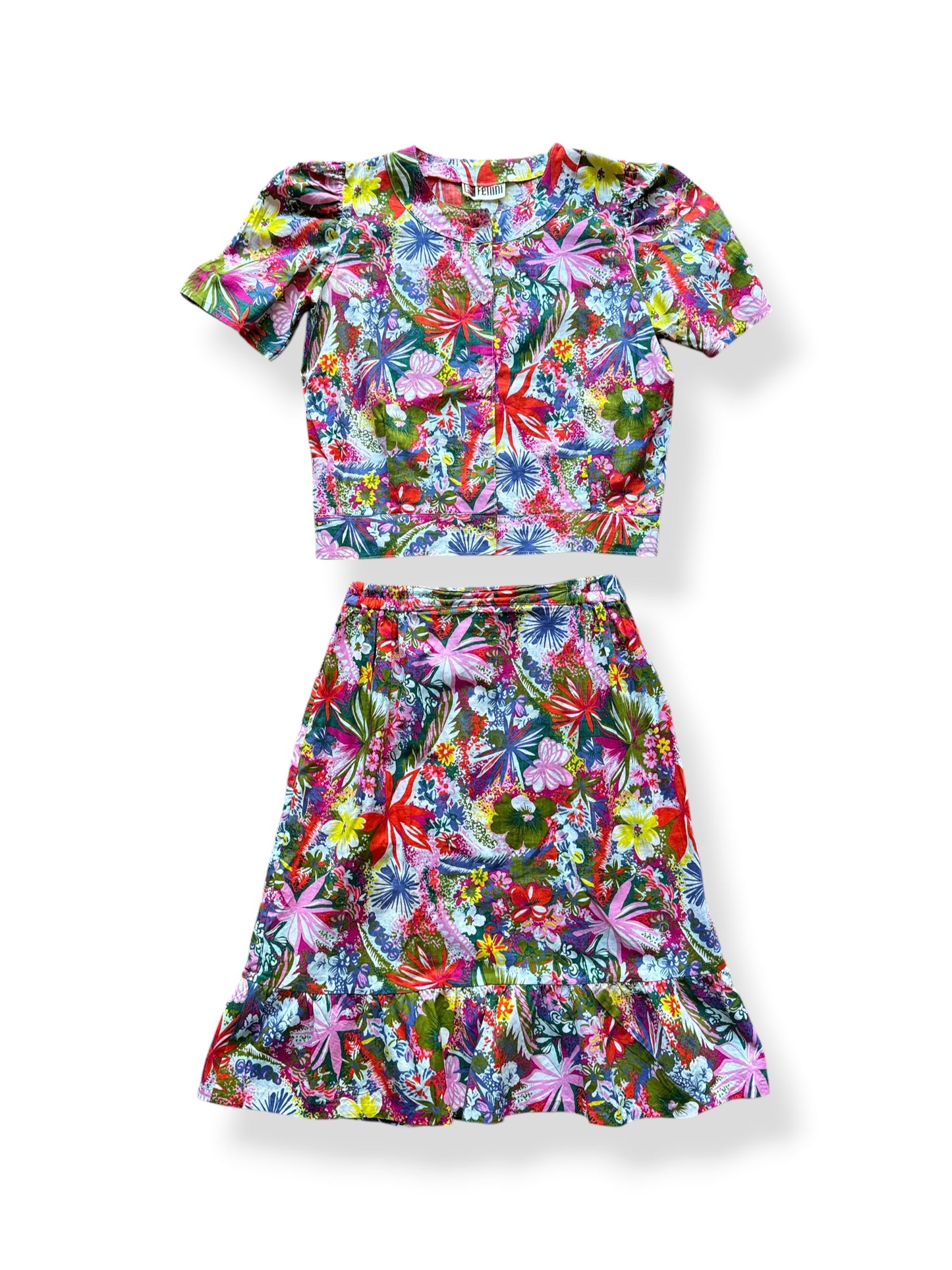 Front of Vintage Fellini Floral Blouse And Skirt Set SZ S