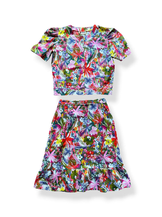 Front of Vintage Fellini Floral Blouse And Skirt Set SZ S