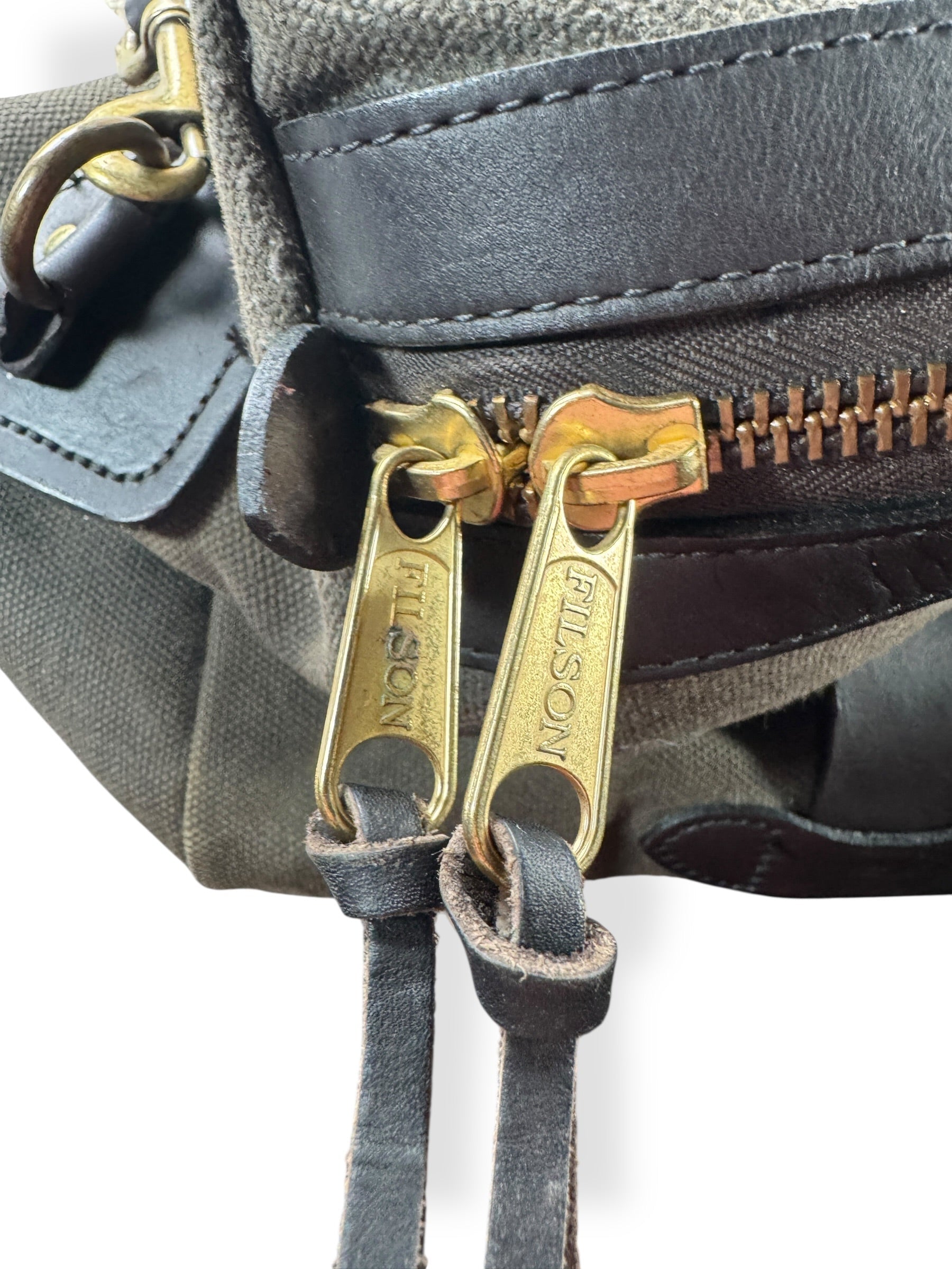 Zipper on Filson Waxed Heavy Twill Duffel Bag