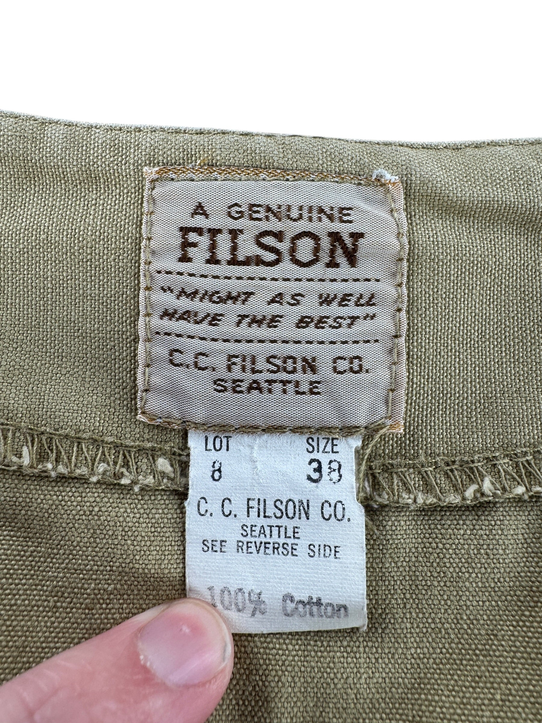 Tag on Vintage Filson Style 8 Tin Cloth Vest W/ Custom Pockets & Grommets SZ 38