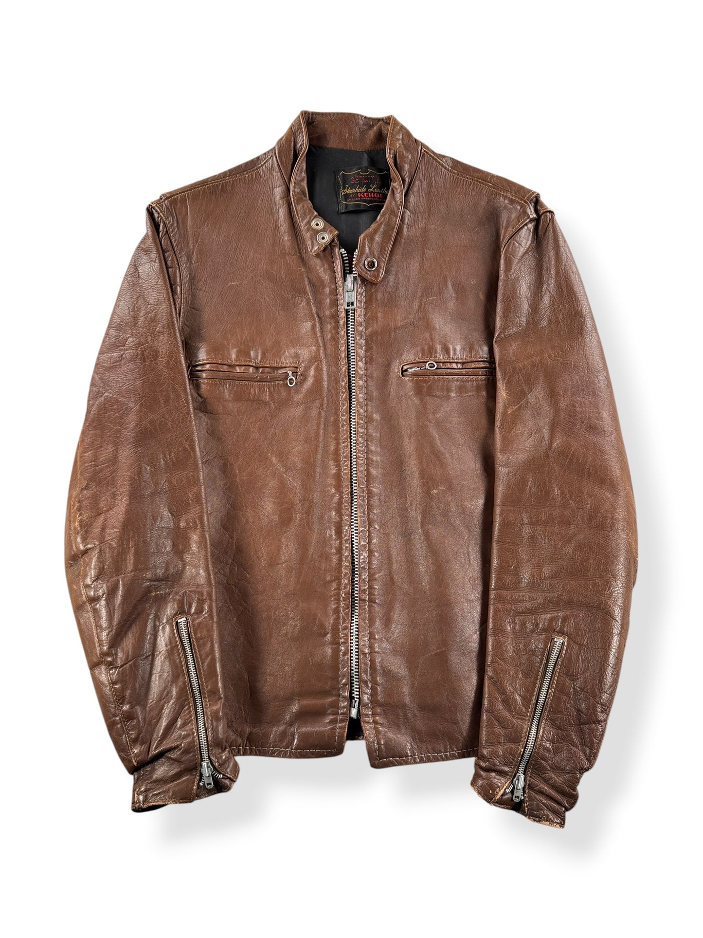 Front of Vintage Kehoe Cafe Racer Style Leather Jacket SZ M