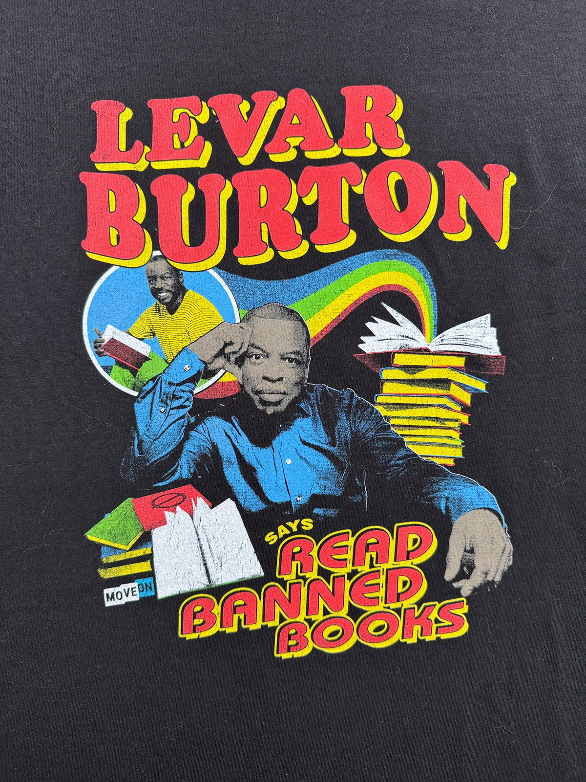 Front graphic on Vintage Levar Burton Read Banned Books Tee SZ XXL