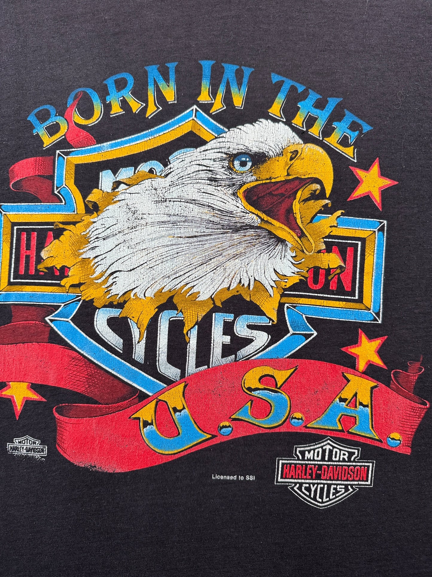 Graphic of Vintage Born in the USA Harley Tee SZ L (Fits S)