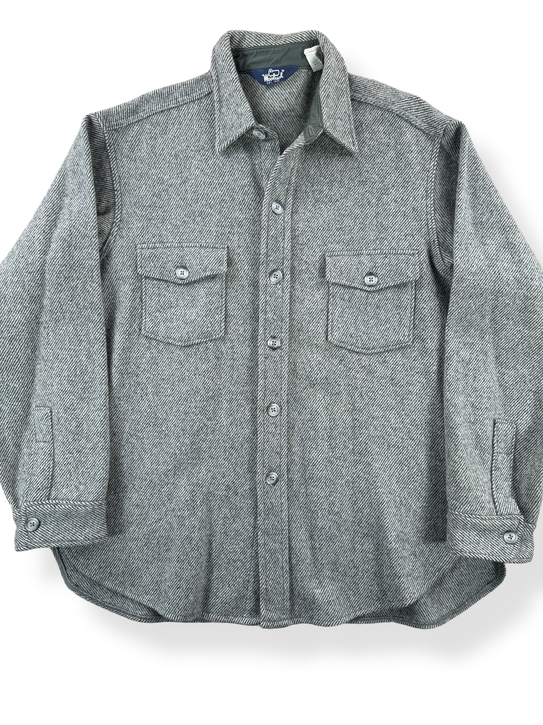 Front Close Up of Vintage Woolrich Wool Herringbone Jacket SZ XL