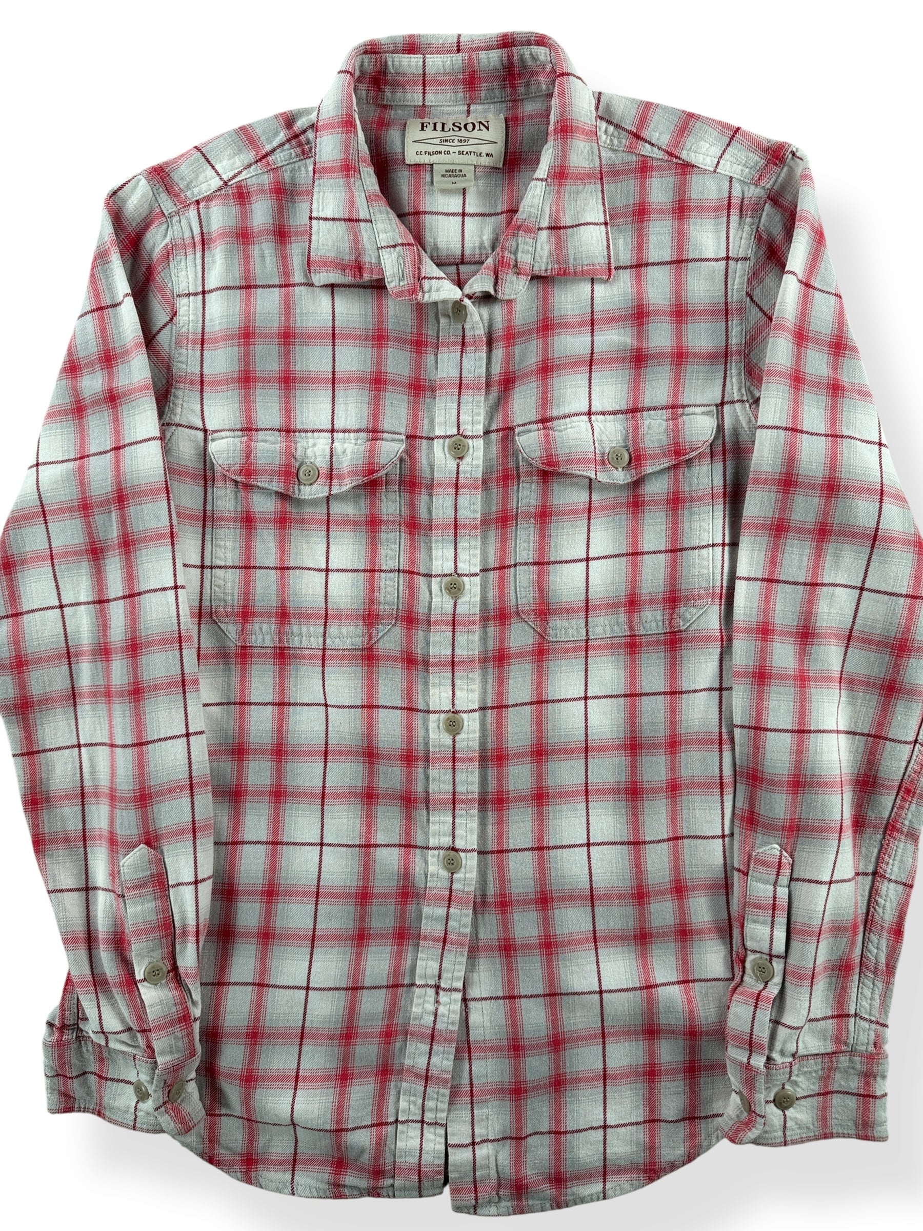 Front Close Up of Filson Women's Scout Flannel Shirt SZ M
