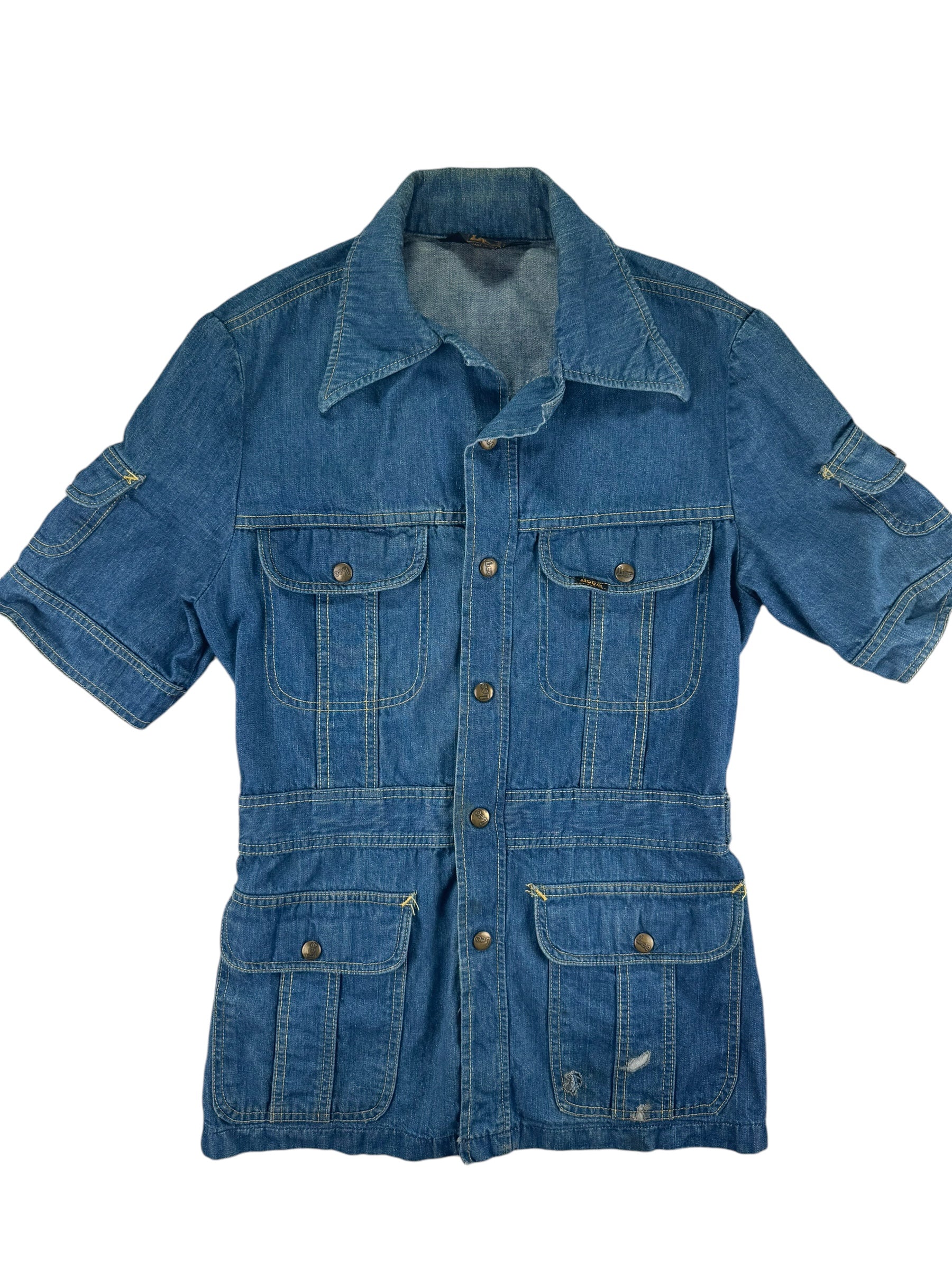 Full front of 1970s Lee Short Sleeve Denim Ladies Jacket M