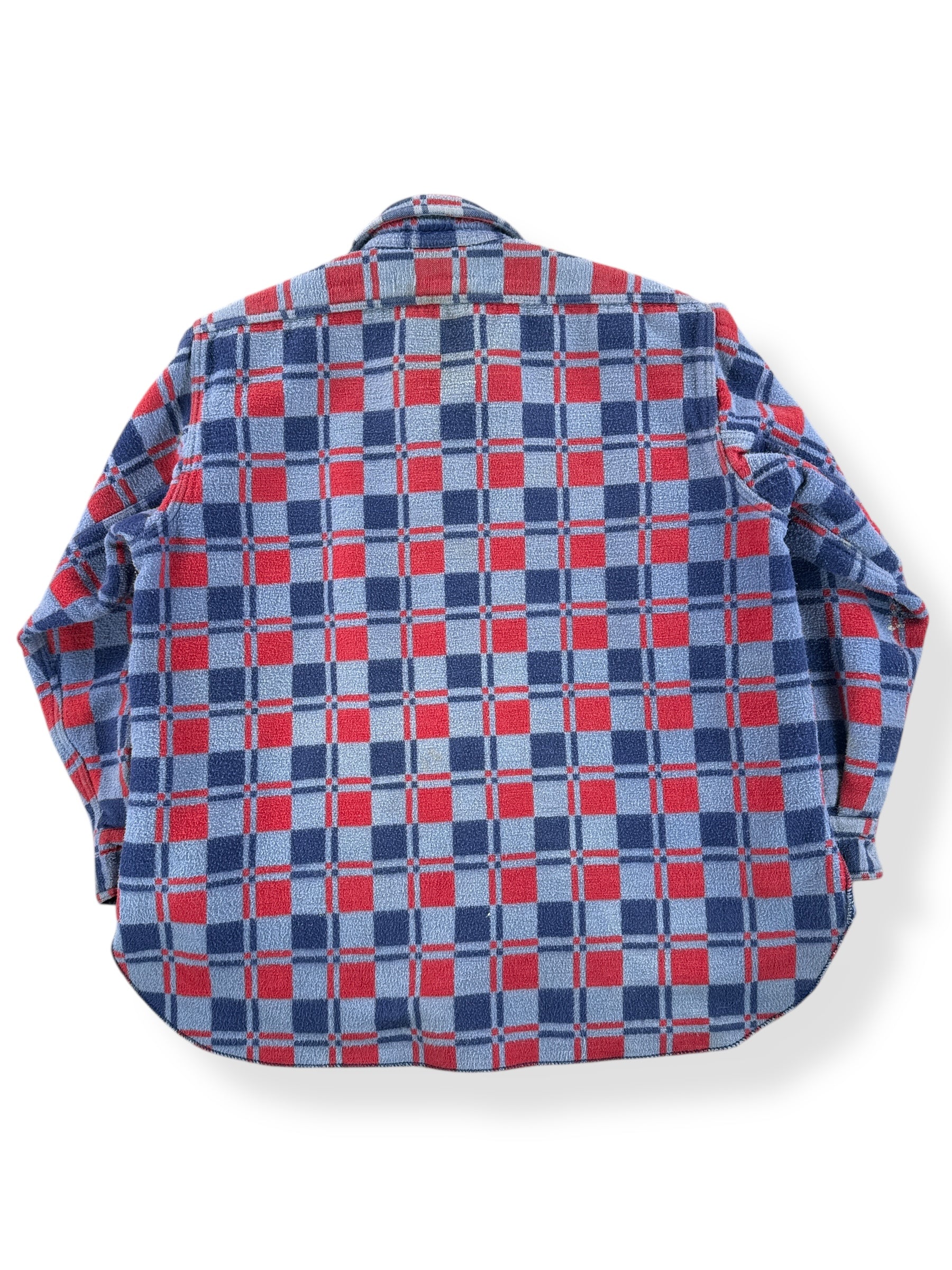 Back of Vintage Red & Blue Champion Cotton Camp Blanket Flannel SZ M