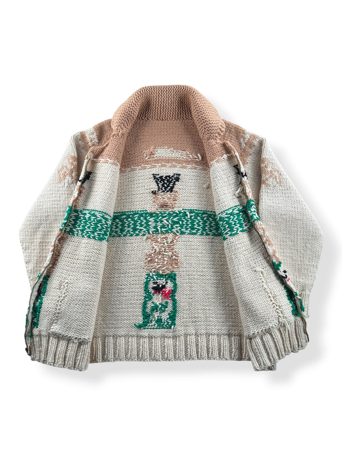 Inside of Vintage Totem Thunderbird Cowichan Style Sweater SZ L