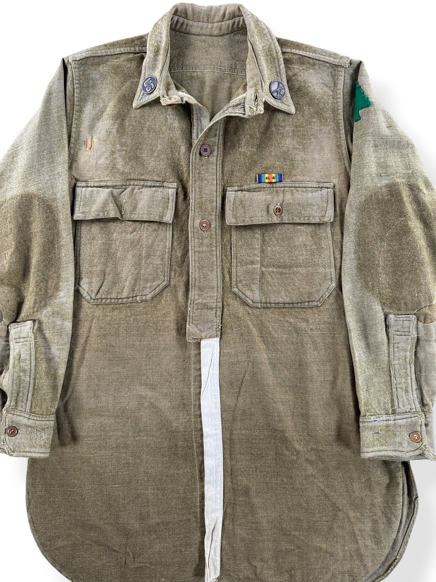 Front Close Up of Vintage WW1 Converted Army Shirt SZ S