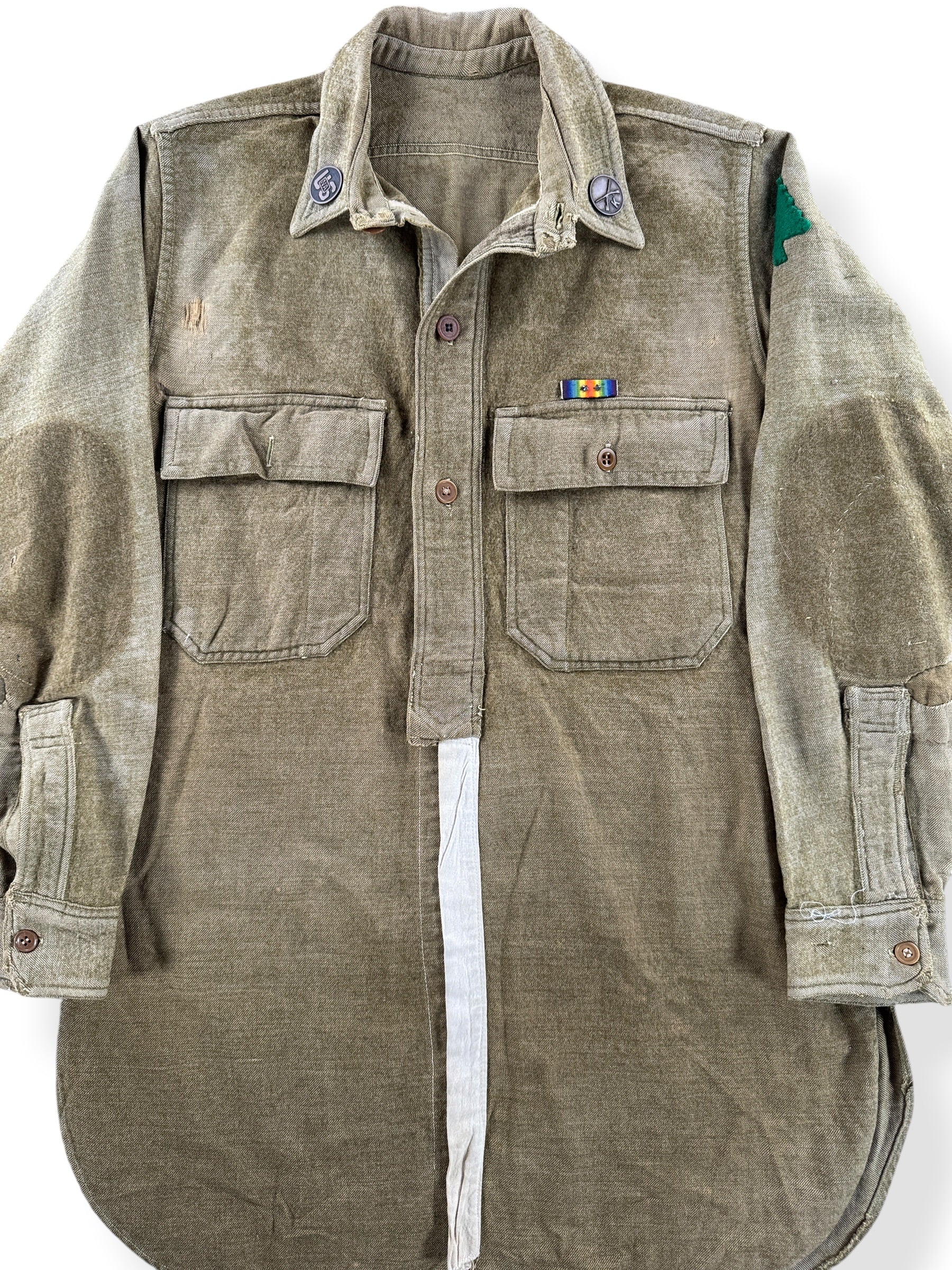 Front Close Up of Vintage WW1 Converted Army Shirt SZ S