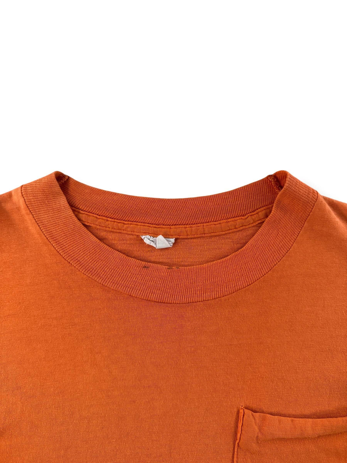 Collar on Vintage 1960s Orange Cotton Pocket Tee SZ M