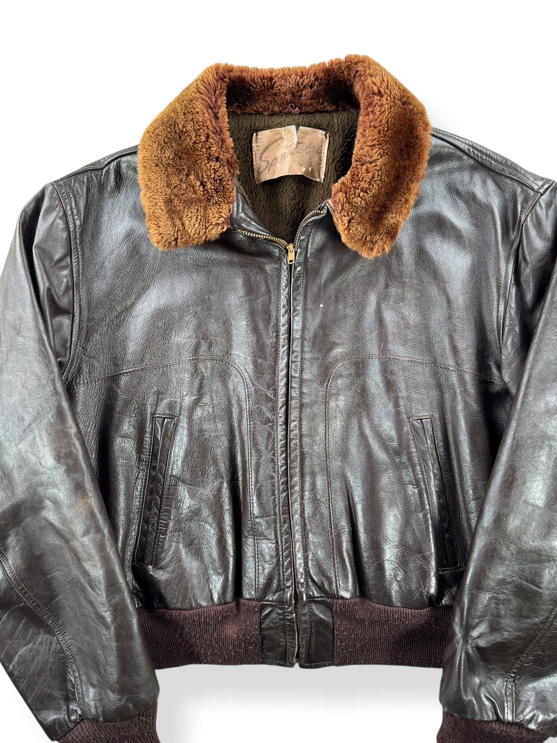 Front Close Up of Vintage Sportswear G-1 Style Leather Jacket SZ L