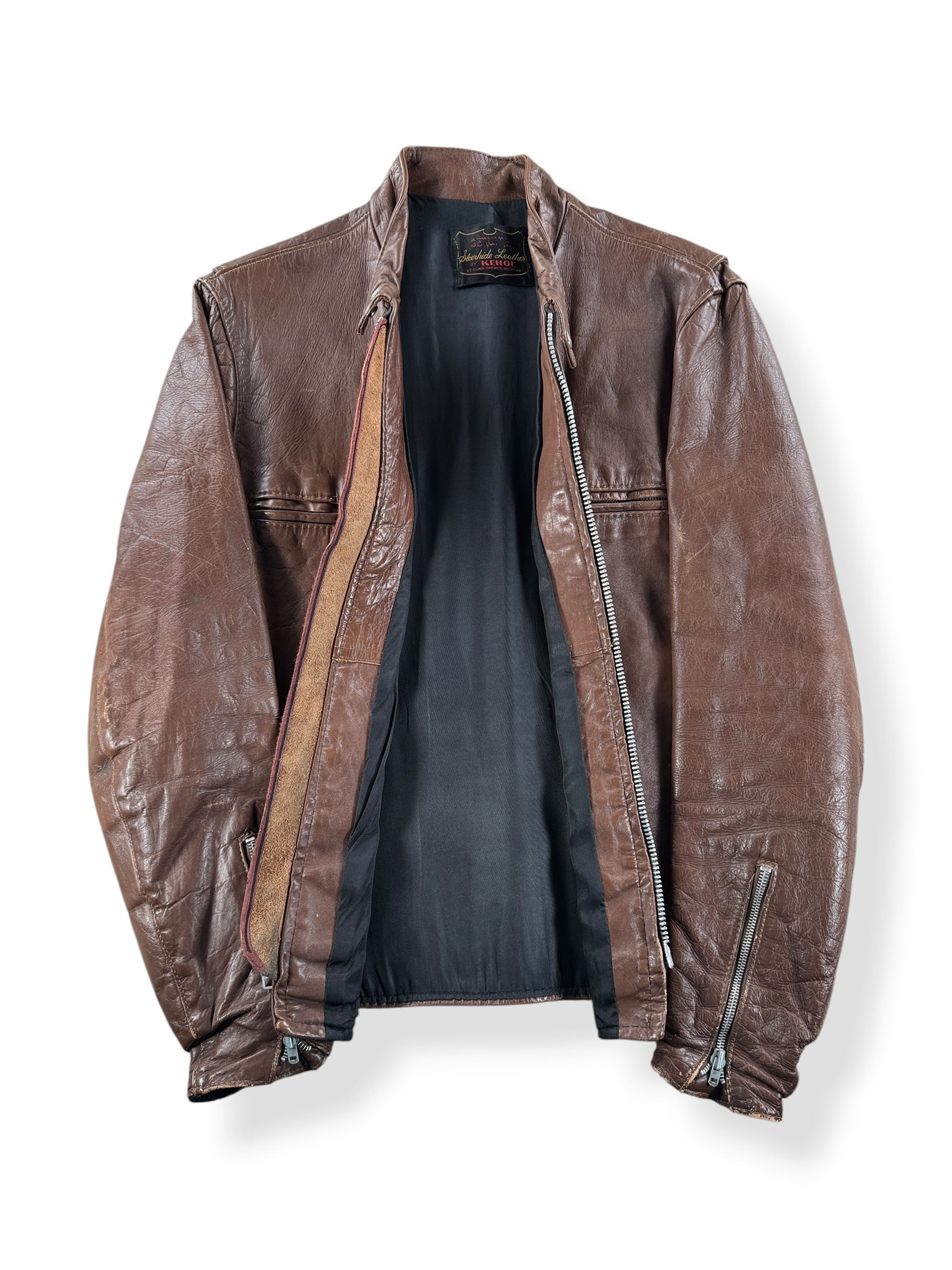 Inside of Vintage Kehoe Cafe Racer Style Leather Jacket SZ M