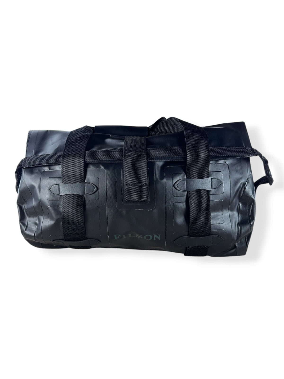 Front of filled Filson Dry Duffel Small Design Production Sample