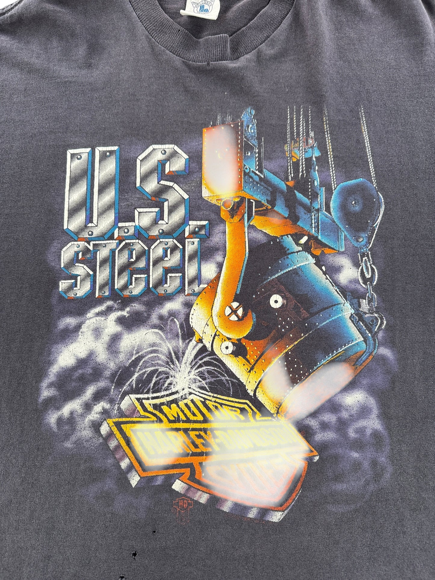 Graphic of Vintage 90s US Steel Harley Tee SZ XL (Fits M)