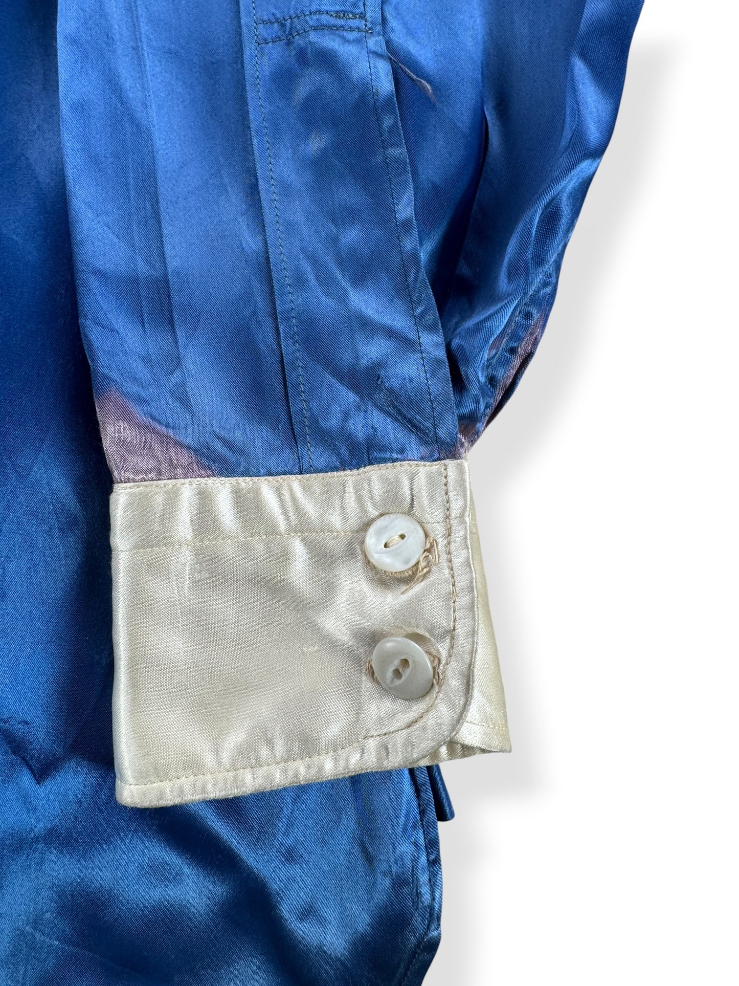 Sleeve on Vintage Blue Satin Loop Collar Shirt SZ M