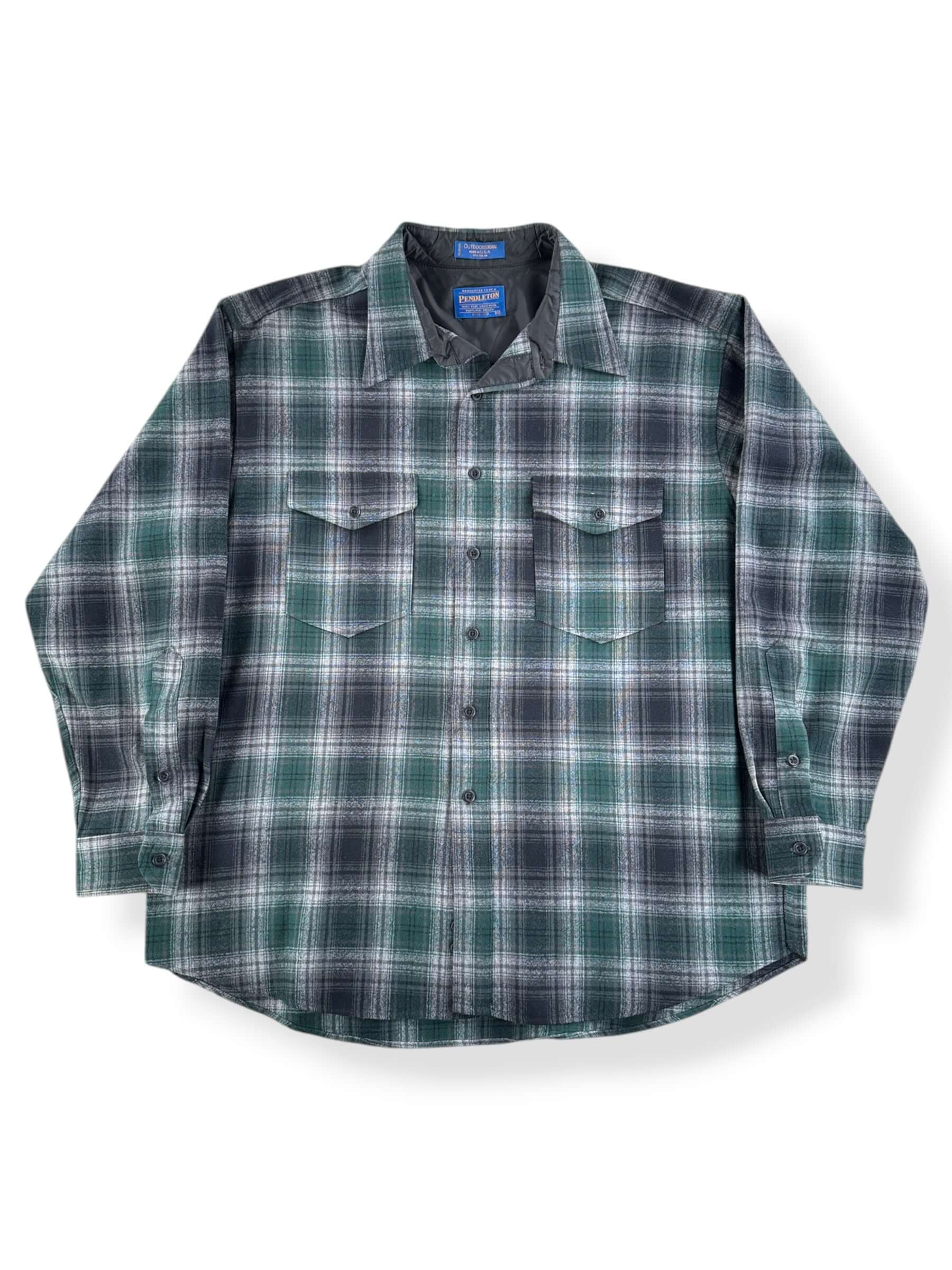 Front of Vintage Pendleton Outdoorsman Green & Black Flannel SZ XL