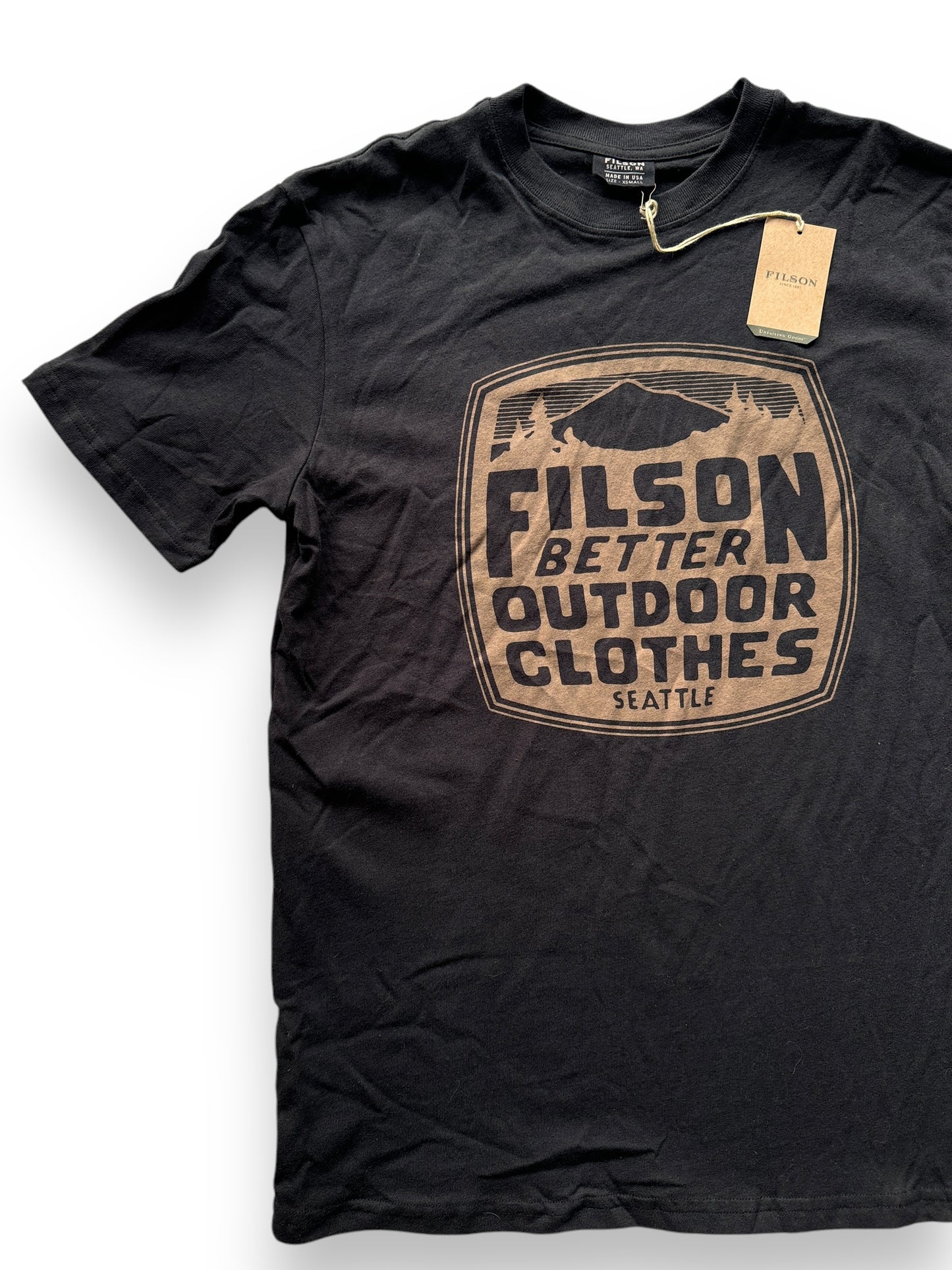 front right of NWT Black Filson Better Outdoor Clothes Tee SZ XS