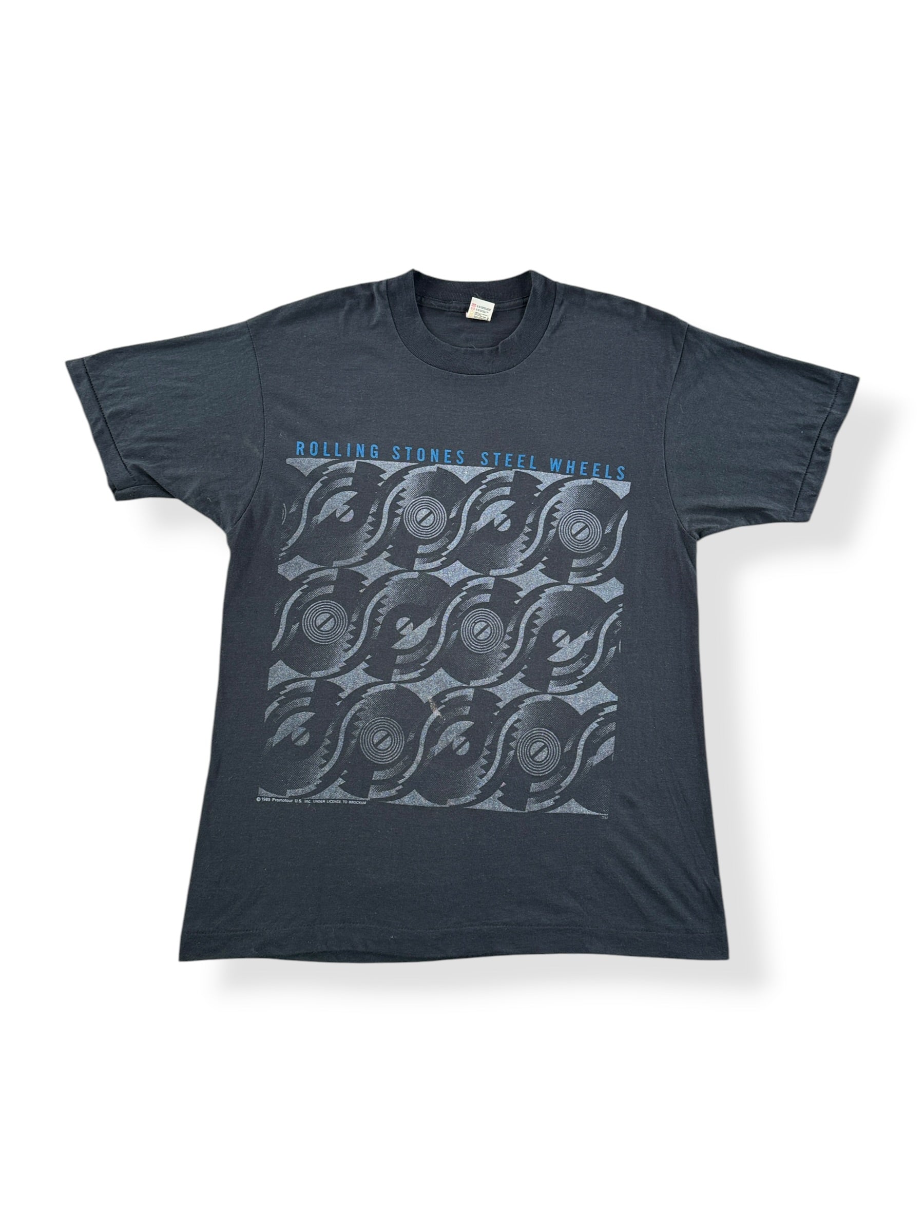 Front of Vintage Rolling Stones Steel Wheels Tee SZ L (Fits M)