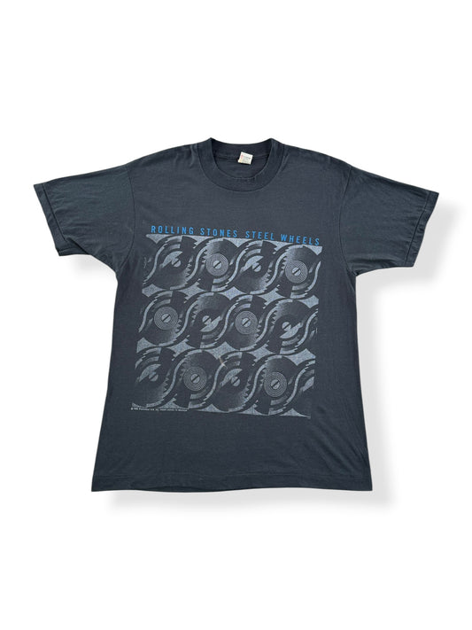 Front of Vintage Rolling Stones Steel Wheels Tee SZ L (Fits M)