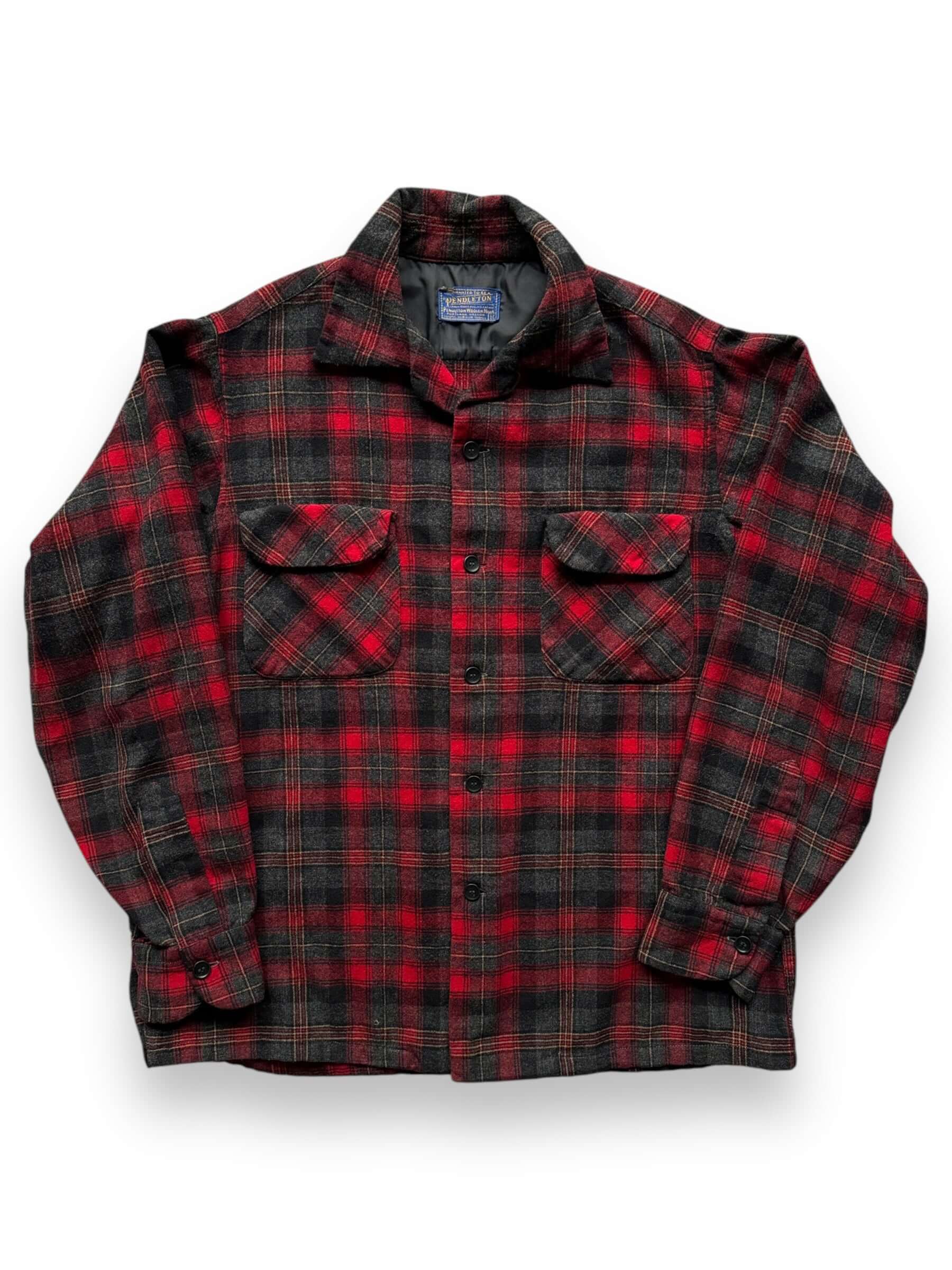 front of Vintage Pendleton Red/Grey Plaid Board Shirt SZ M