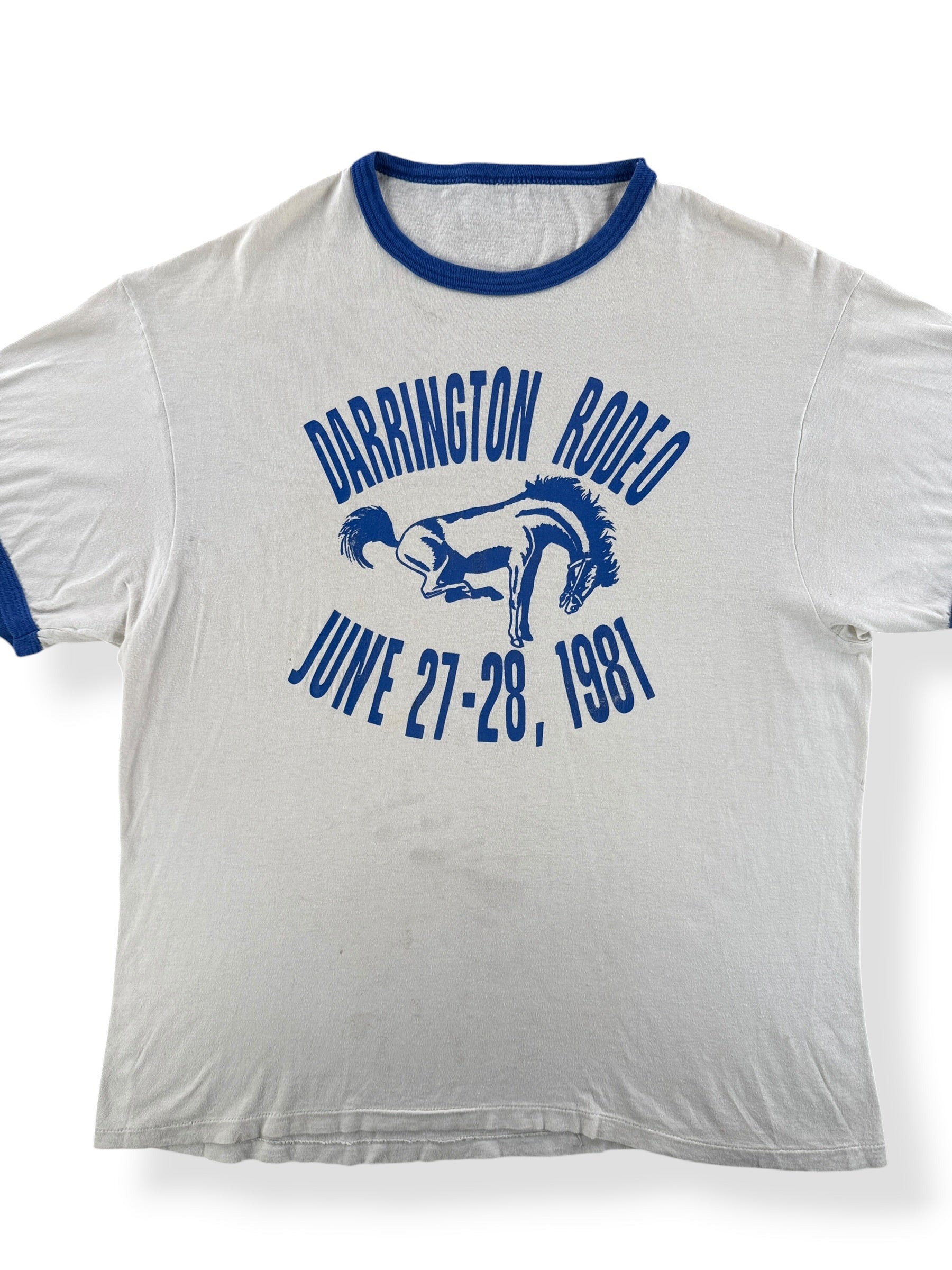 Front Close Up of Vintage Darrington Rodeo Ringer Tee SZ L