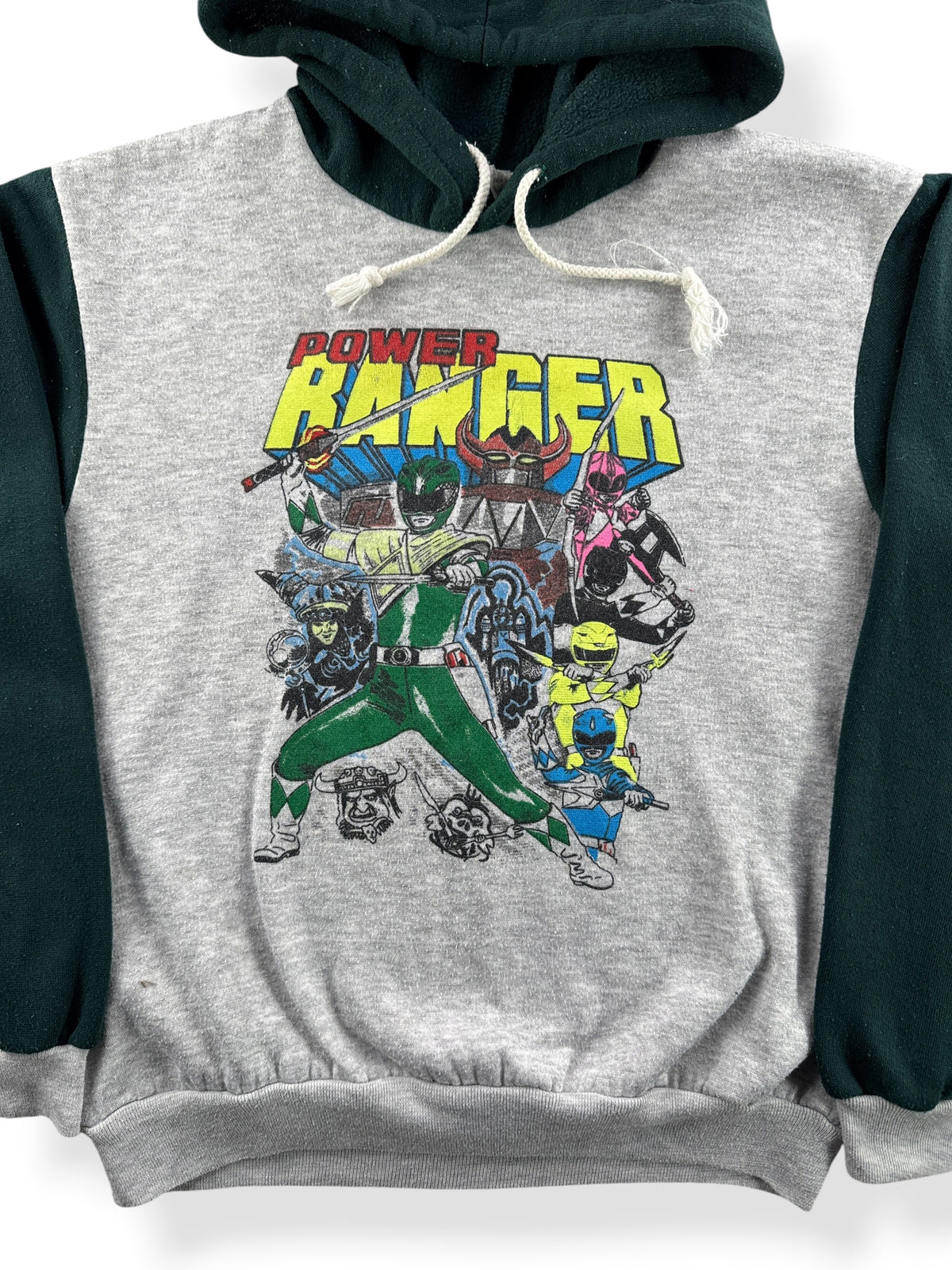 Close-up of Vintage 80s Era Power Rangers Hoodie SZ S