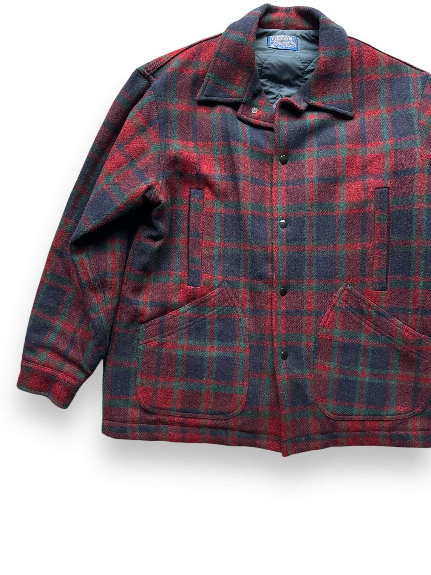 front right of Vintage Pendleton Lined Wool Red Plaid Jacket SZ L