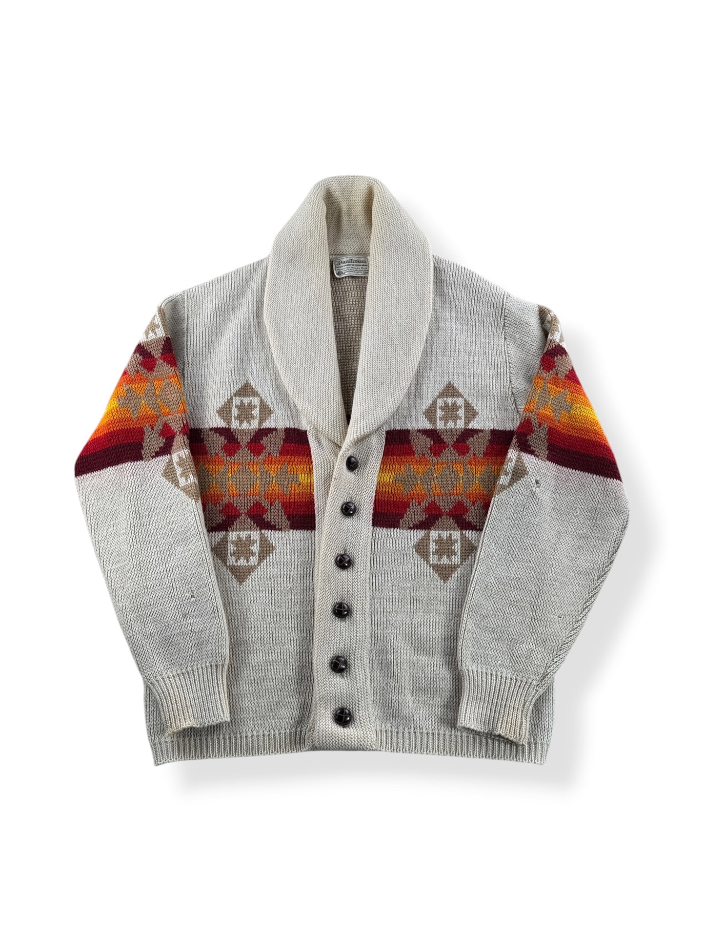 Front of Vintage 70’s Pendleton Aztec Shawl Collar Cardigan SZ M