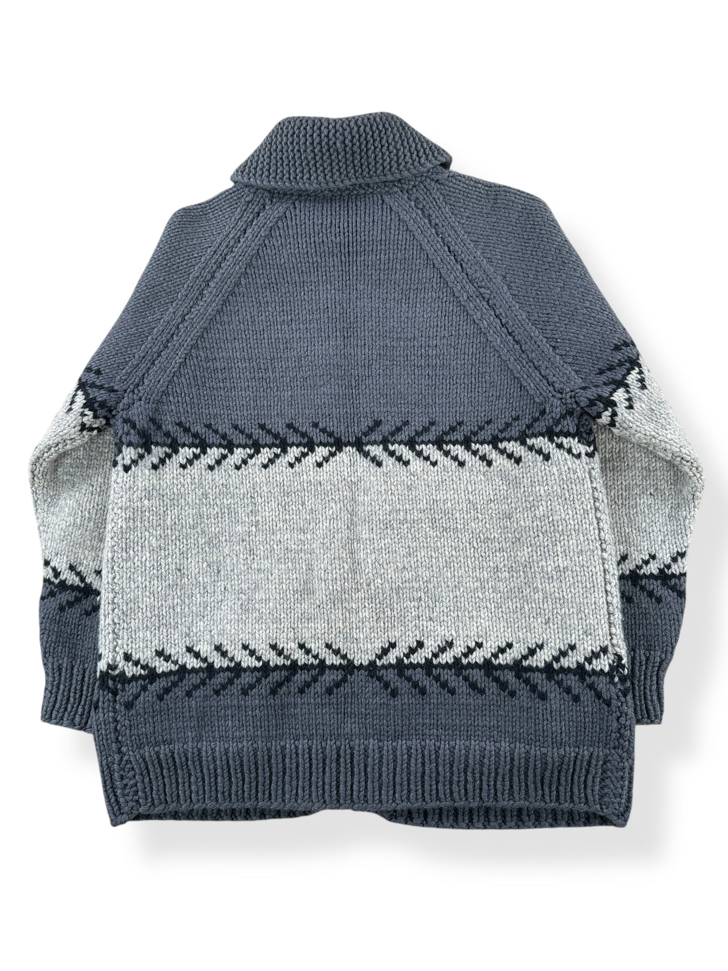 Back of Vintage Grey Patterned Cowichan Style Sweater SZ M
