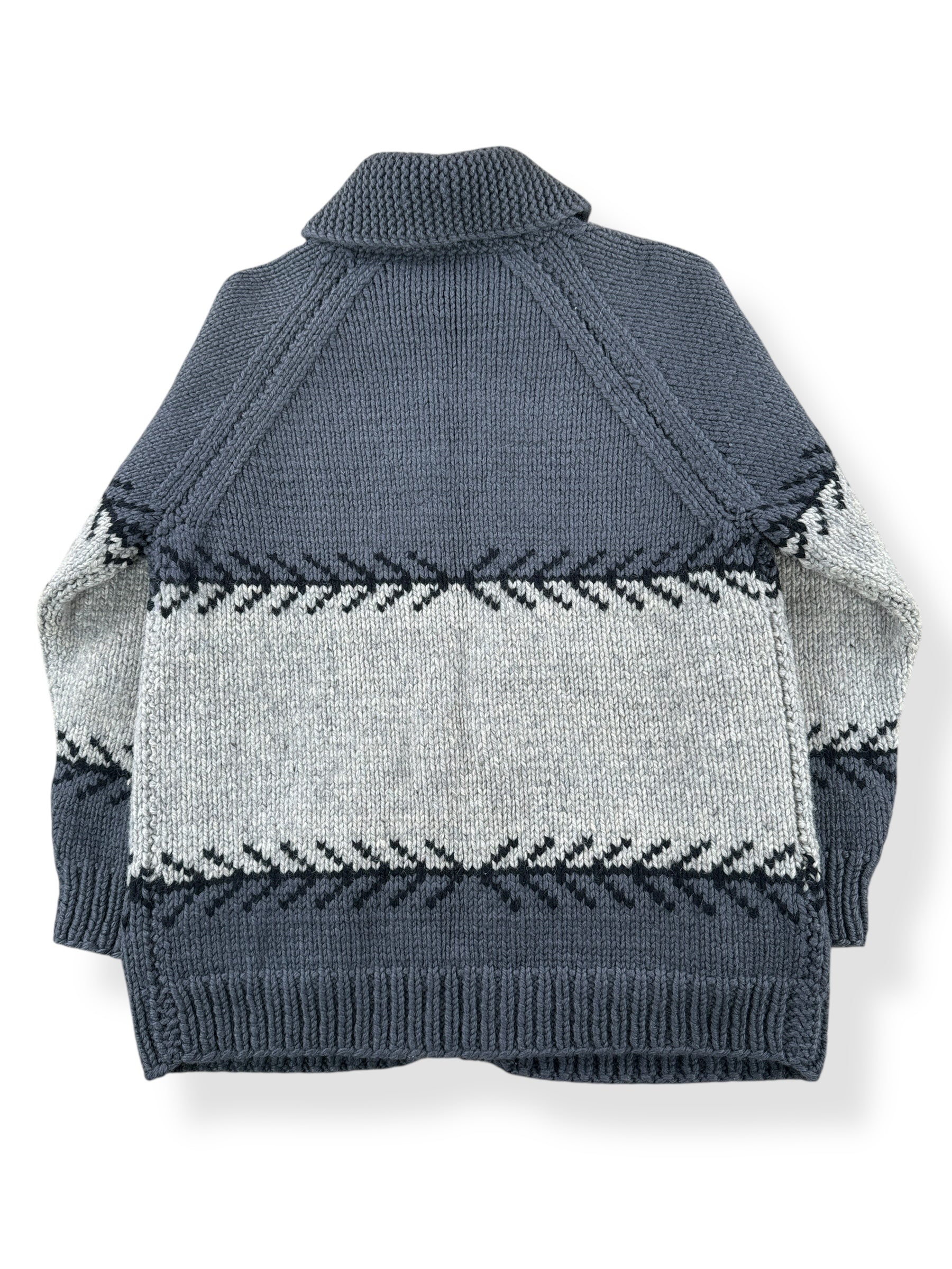 Back of Vintage Grey Patterned Cowichan Style Sweater SZ M