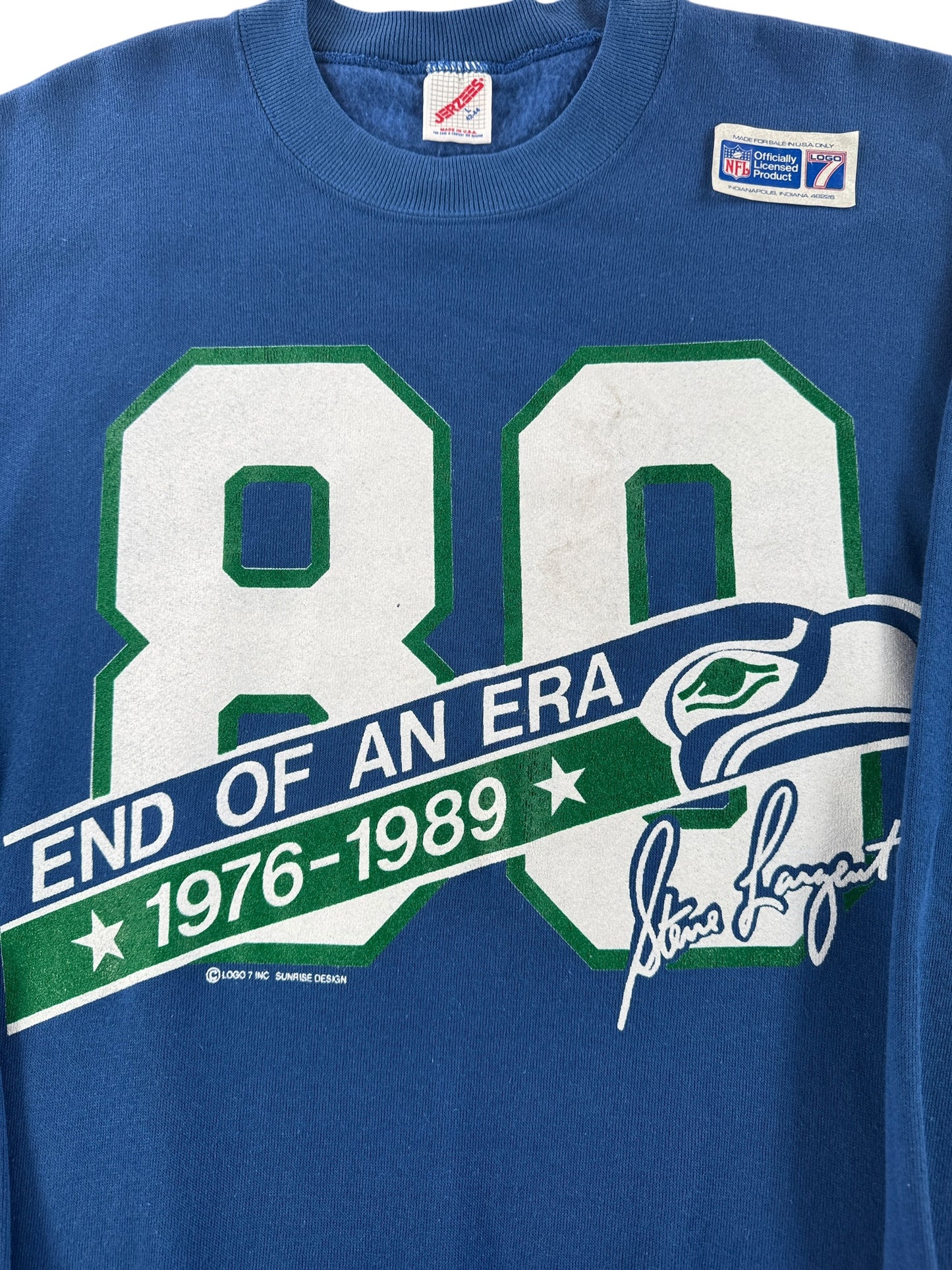 Graphic of Vintage NOS Seahawks Steve Largent #80 Crewneck SZ L (Fits M)