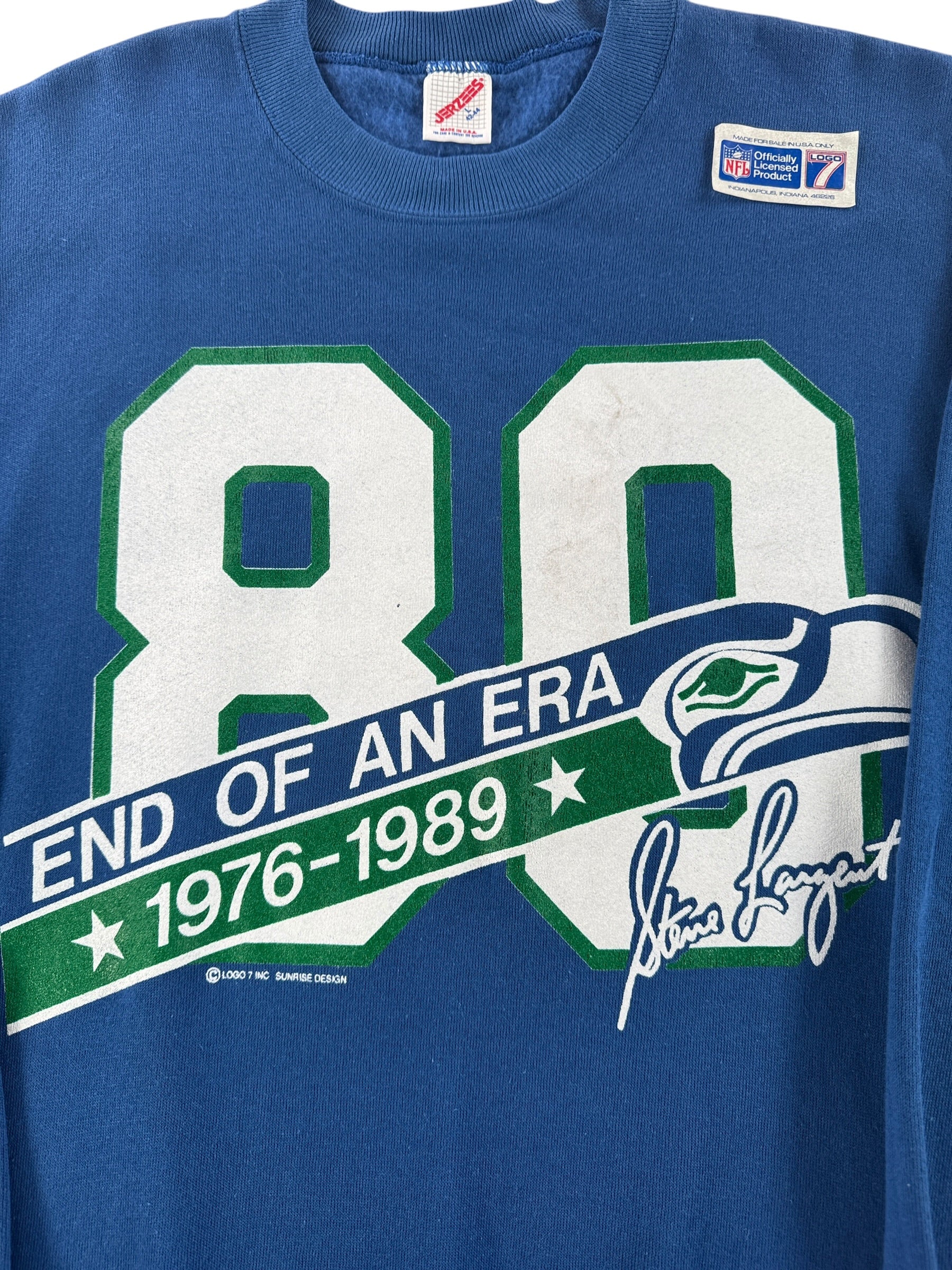 Graphic of Vintage NOS Seahawks Steve Largent #80 Crewneck SZ L (Fits M)