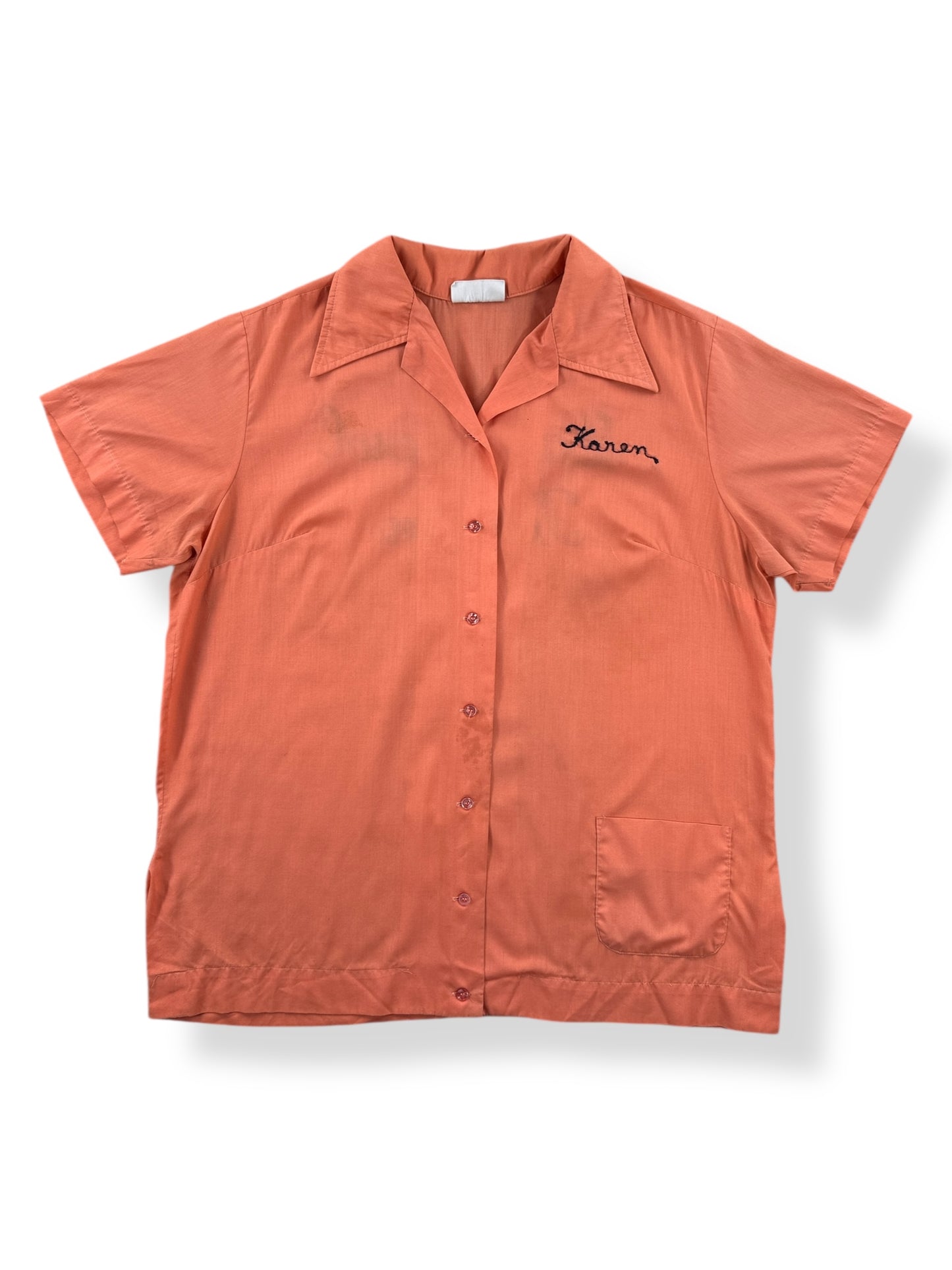 Front of Vintage Karen Lake Bowl Bowling Shirt SZ 40