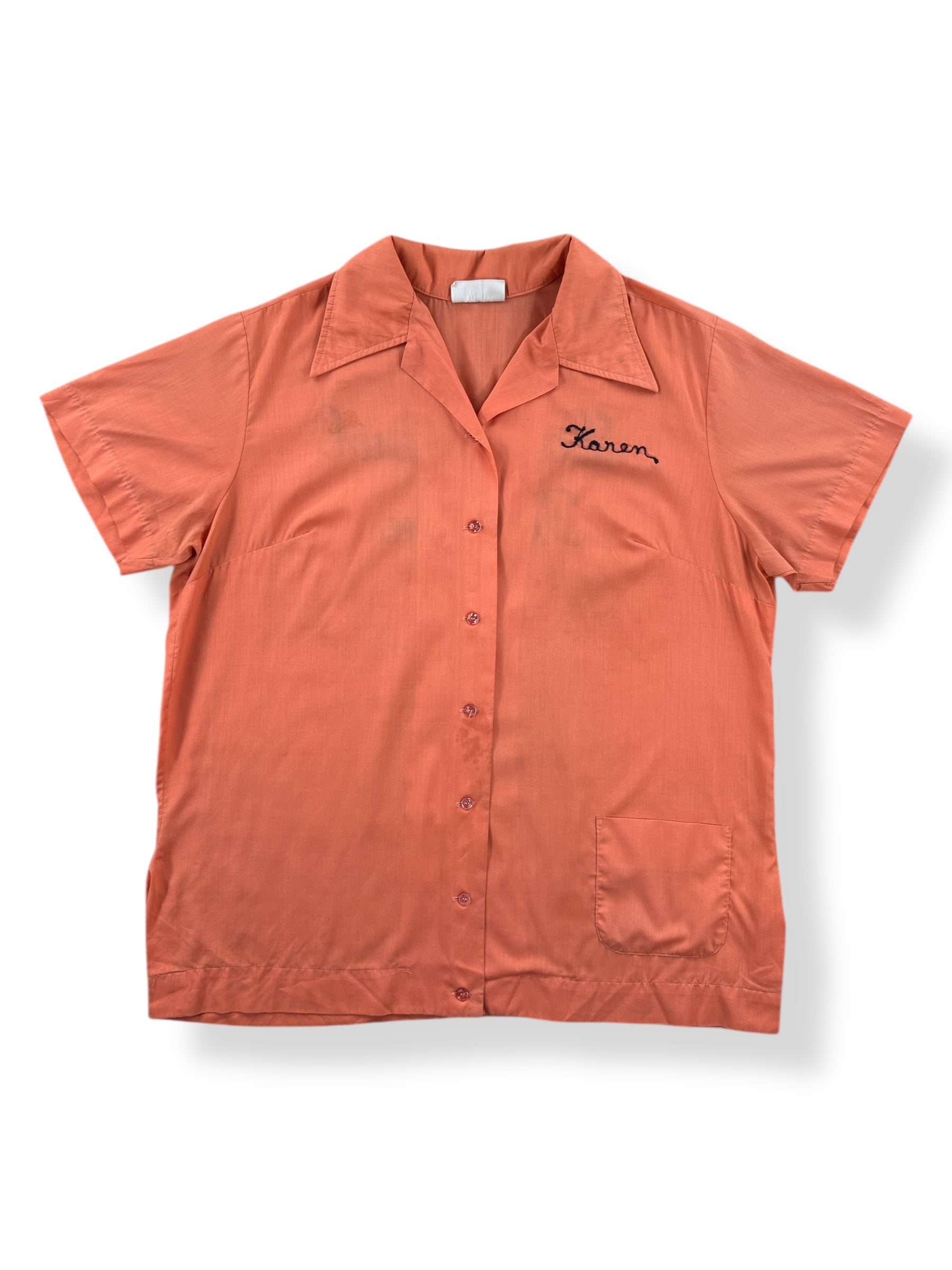 Front of Vintage Karen Lake Bowl Bowling Shirt SZ 40