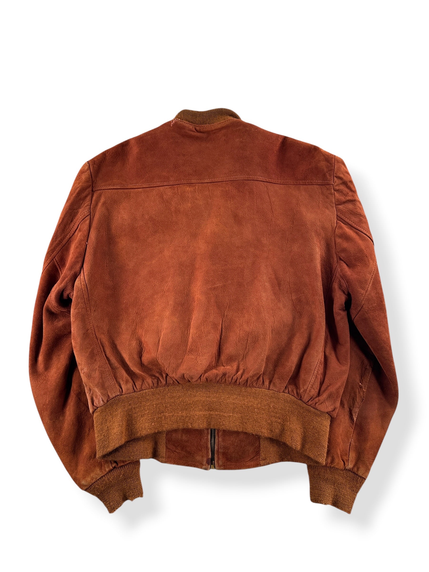 Back of Vintage Thrashy Grais Suede Bomber Jacket SZ L