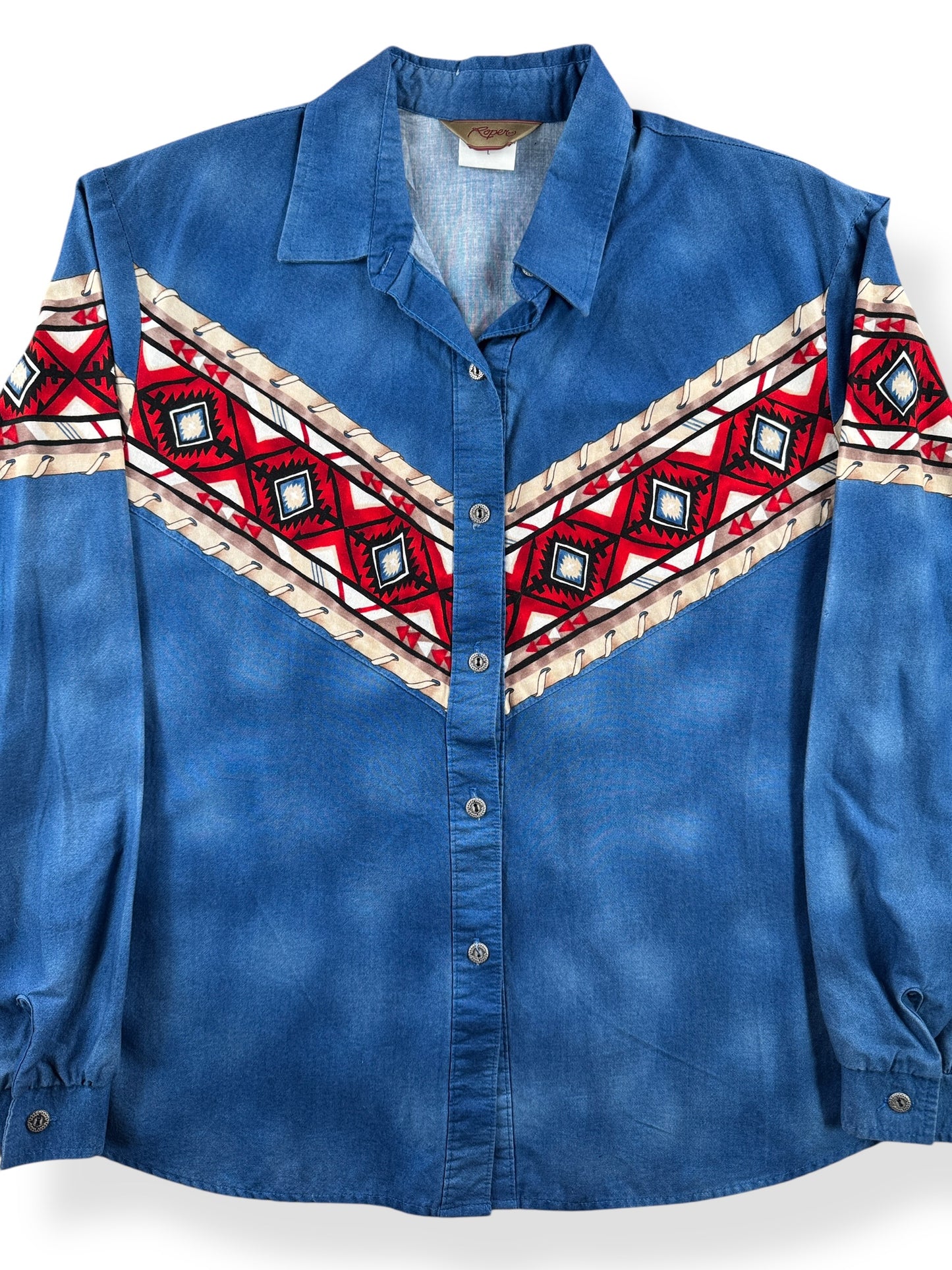 Front Close Up of Vintage Ladies Roper Brushpopper Shirt SZ L