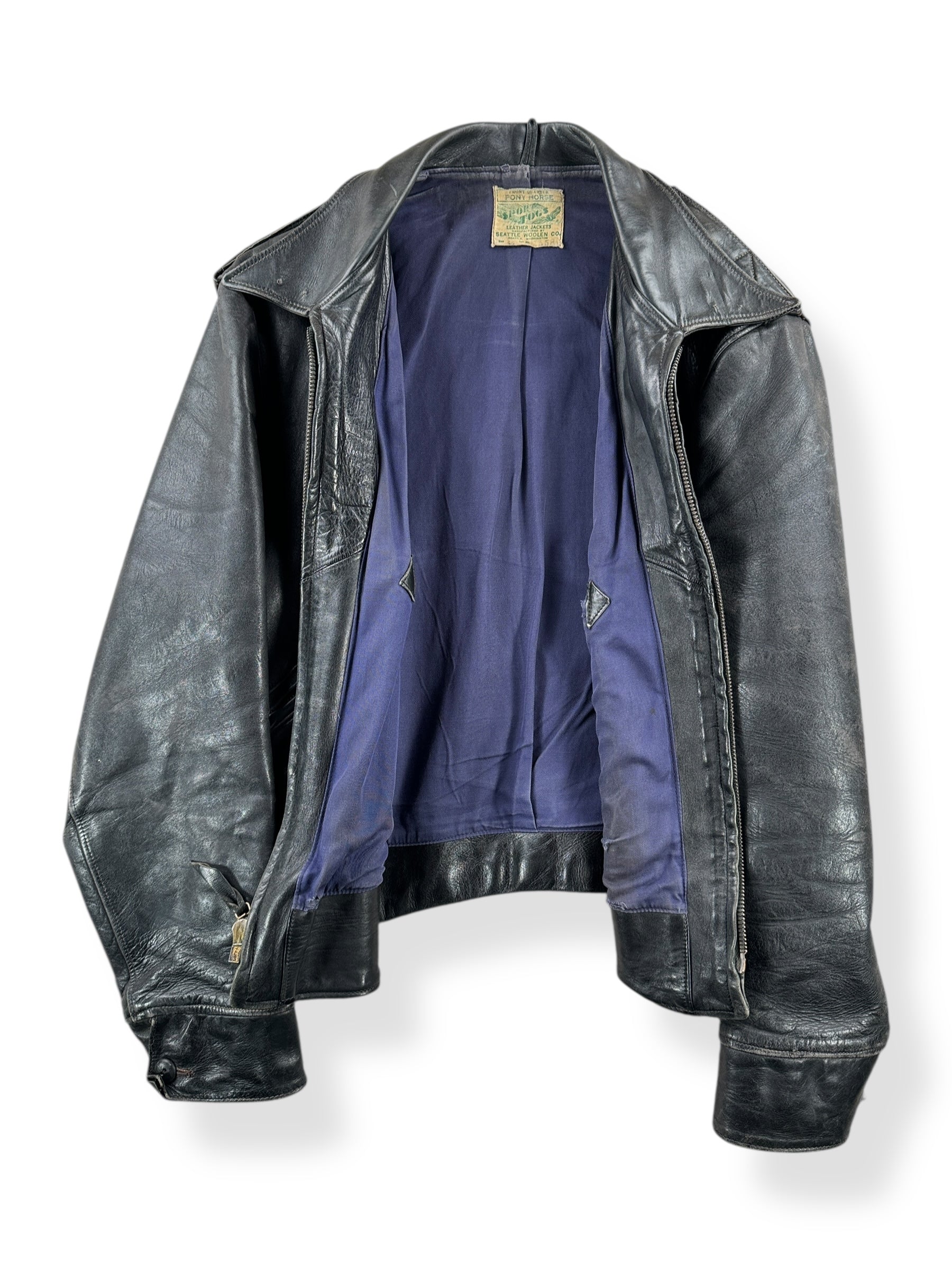 Inside of Vintage Sport Togs Police Leather Jacket SZ 46