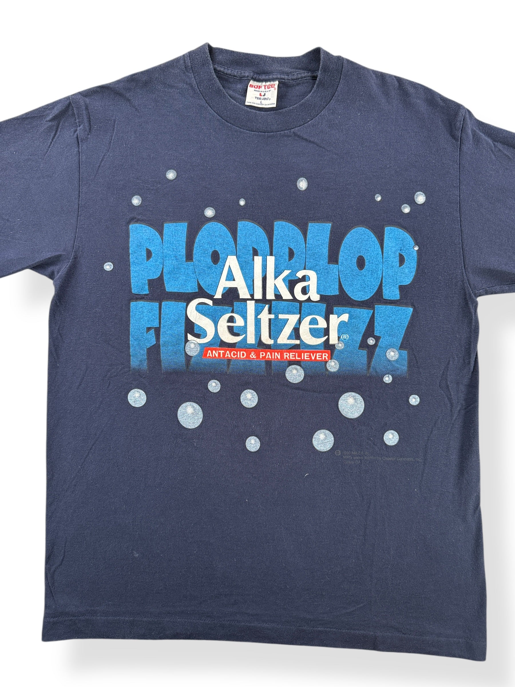 Front Close Up of Vintage Alka Seltzer Tee SZ L