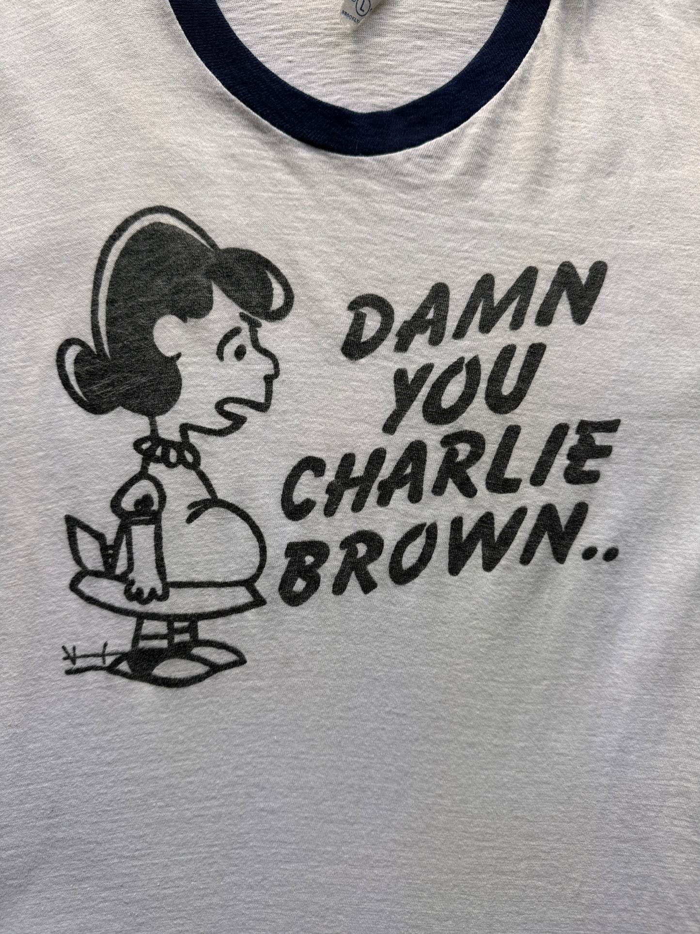 front graphic of Vintage Charlie Brown Ringer Tee SZ M