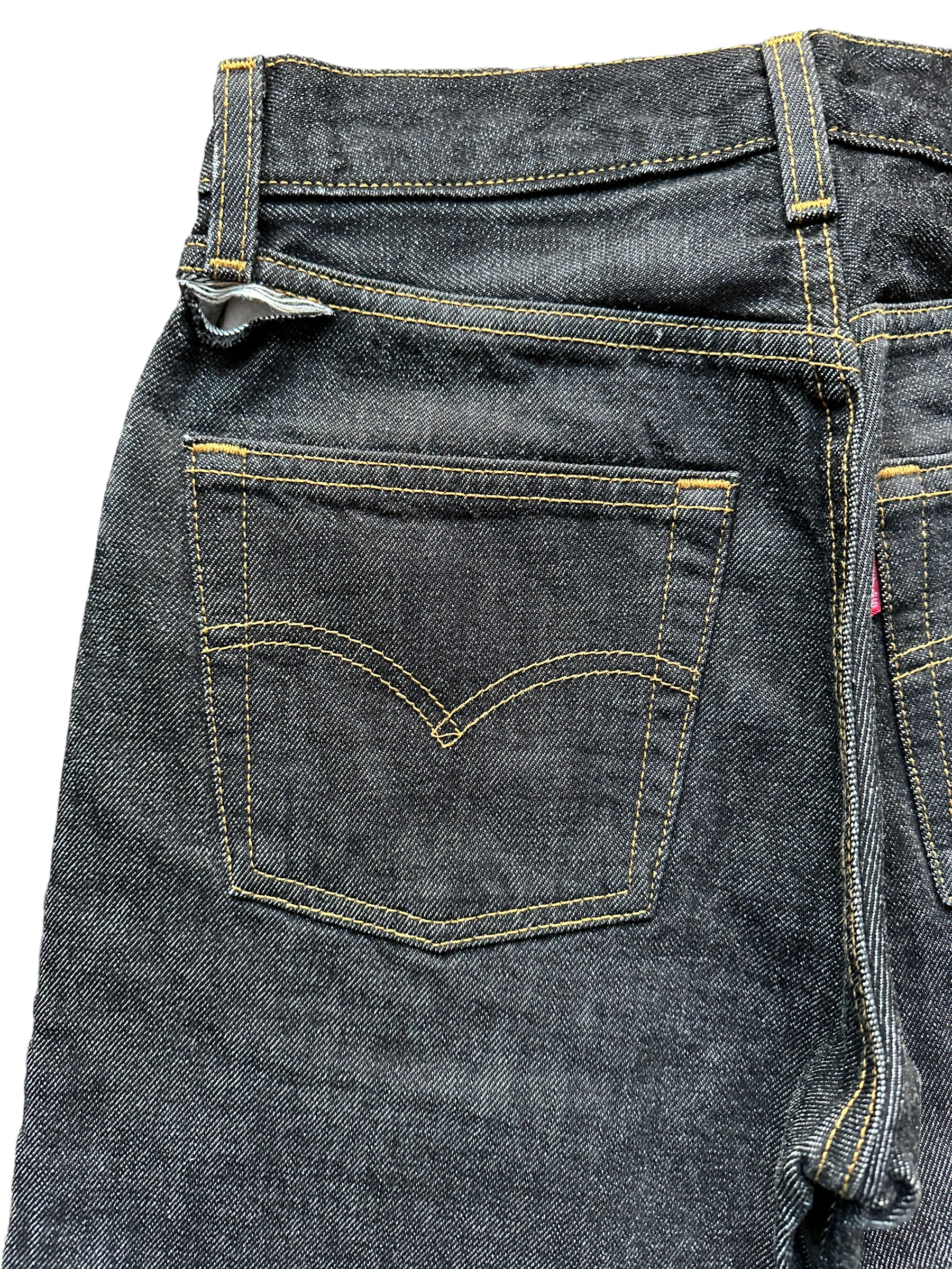Back left pocket view of Deadstock 90s USA Levi's 501 Black Jeans 26x33 | Seattle Deadstock Vintage Jeans | Barn Owl Vintage Denim