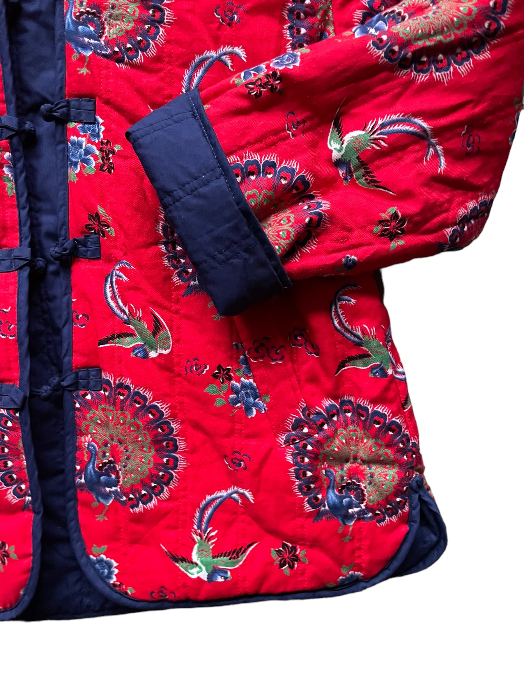 Lower left side of Quilted Reversible Cheongsam Style Jacket SZ L-XL | Seattle Vintage Jackets | Barn Owl Vintage