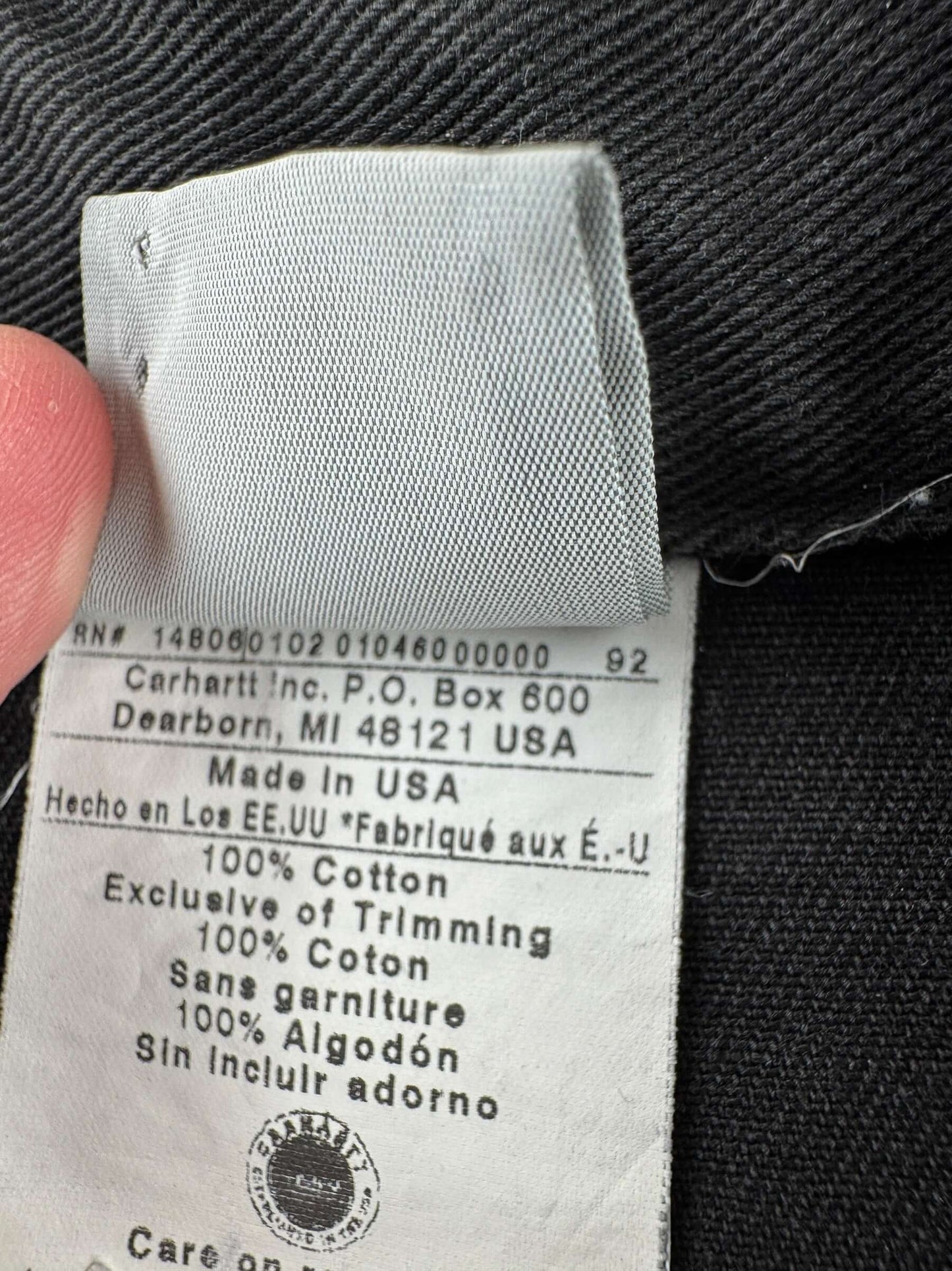 Tag on Vintage Black Carhartt Pearl Snap SZ XL
