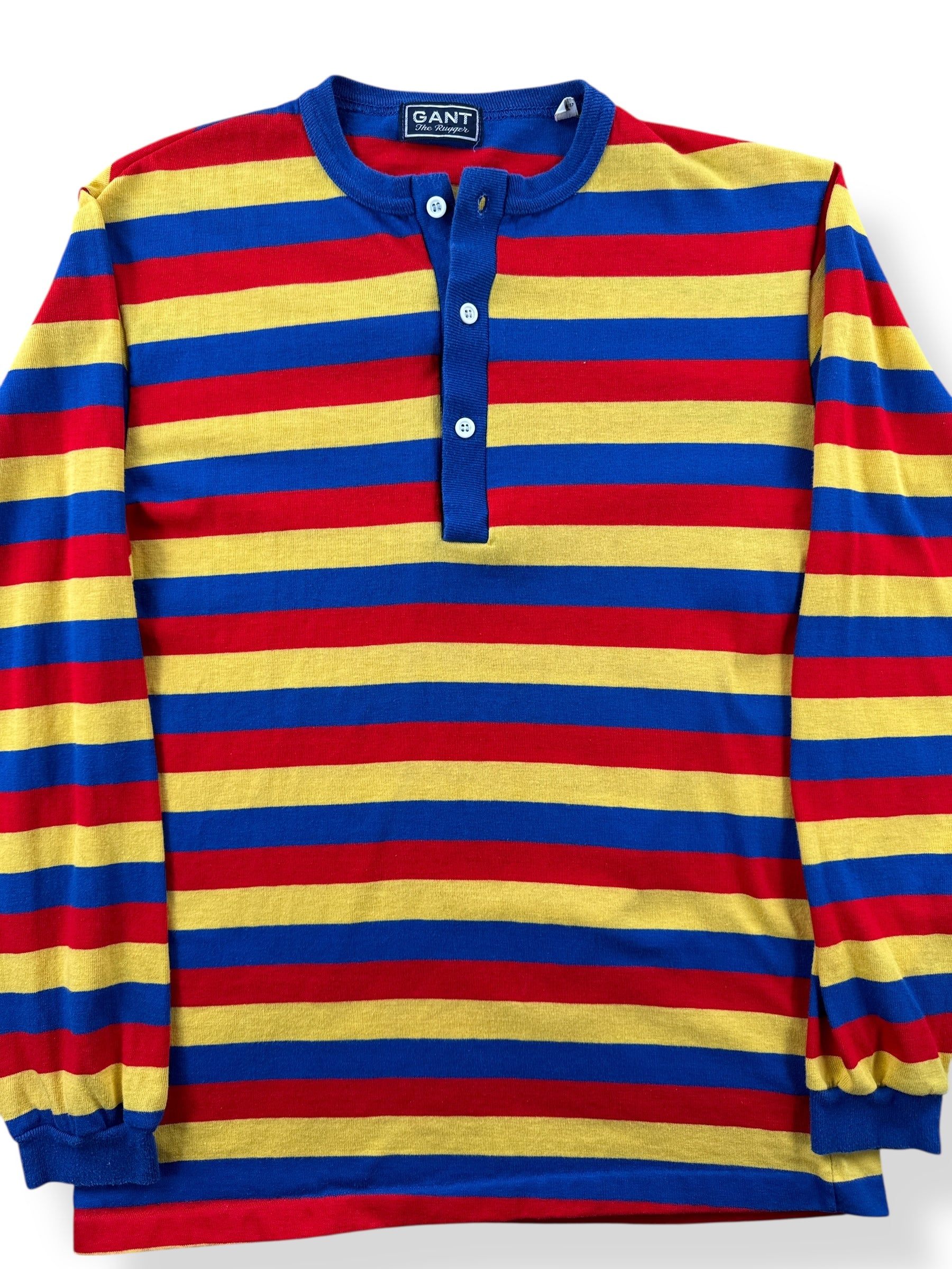 Front Close Up of Vintage Gant The Rugger Striped Henley SZ M