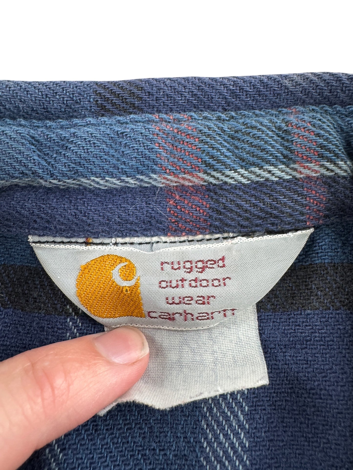 Tag on Vintage Carhartt Navy Blue Cotton Flannel SZ XL